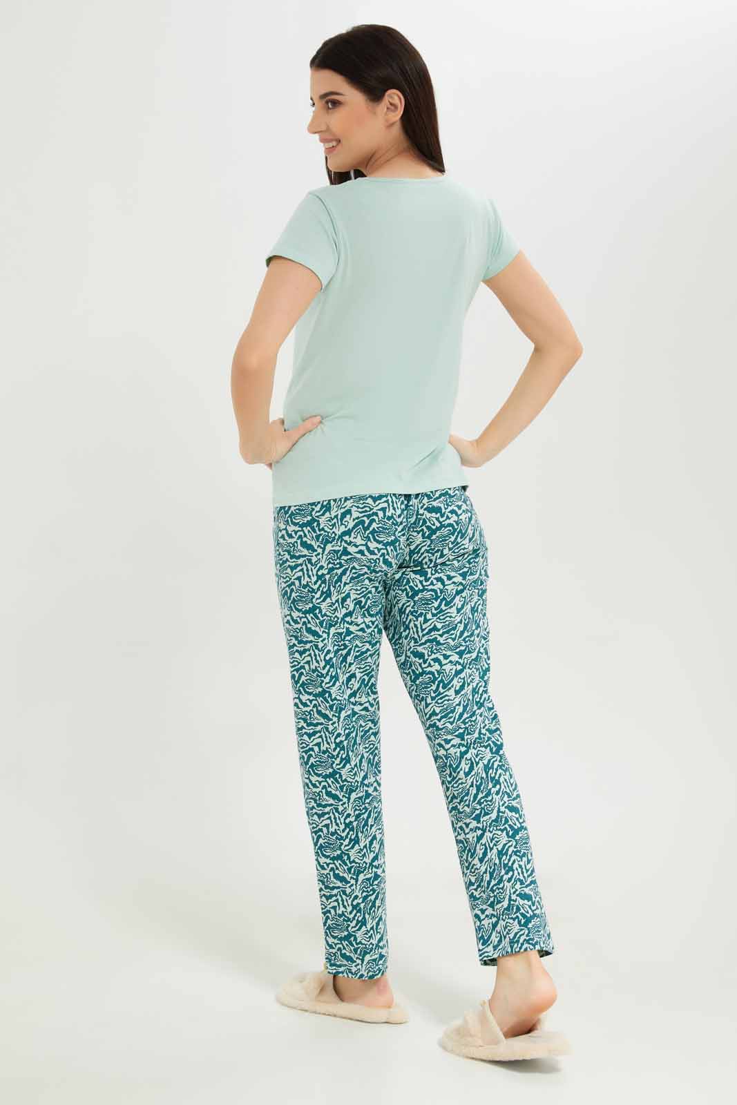 Redtag-Women-Mint-Color-Short-Sleeves-Pajama-Set-Category:Pyjama-Sets,-Colour:Mint,-Deals:New-In,-Dept:Ladieswear,-Filter:Women's-Clothing,-New-In-Women-APL,-Non-Sale,-S23A,-Section:Women,-TBL,-Women-Pyjama-Sets--