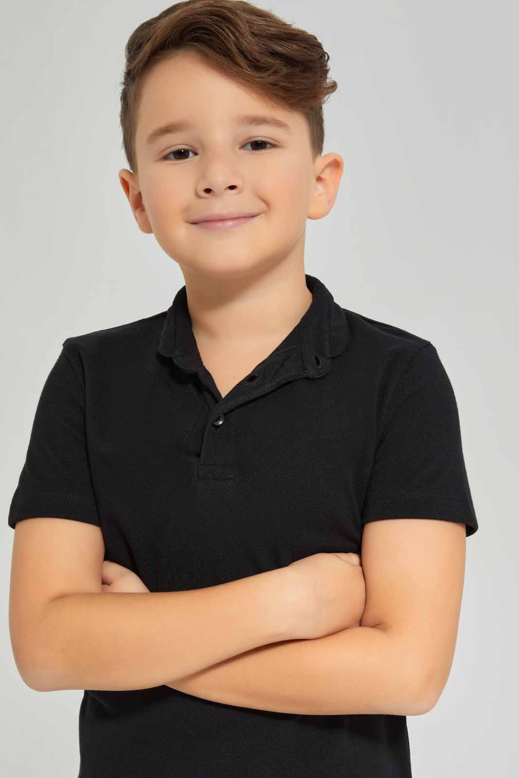 Redtag-Boys-Black-Stand-Up-Collar-Polo-Shirt-BOY-Polo-T-Shirts,-Category:Polo-T-Shirts,-Colour:Black,-Deals:New-In,-Dept:Boys,-Filter:Boys-(2-to-8-Yrs),-New-In-BOY-APL,-Non-Sale,-S23A,-Section:Boys-(0-to-14Yrs),-VLM-Boys-2 to 8 Years
