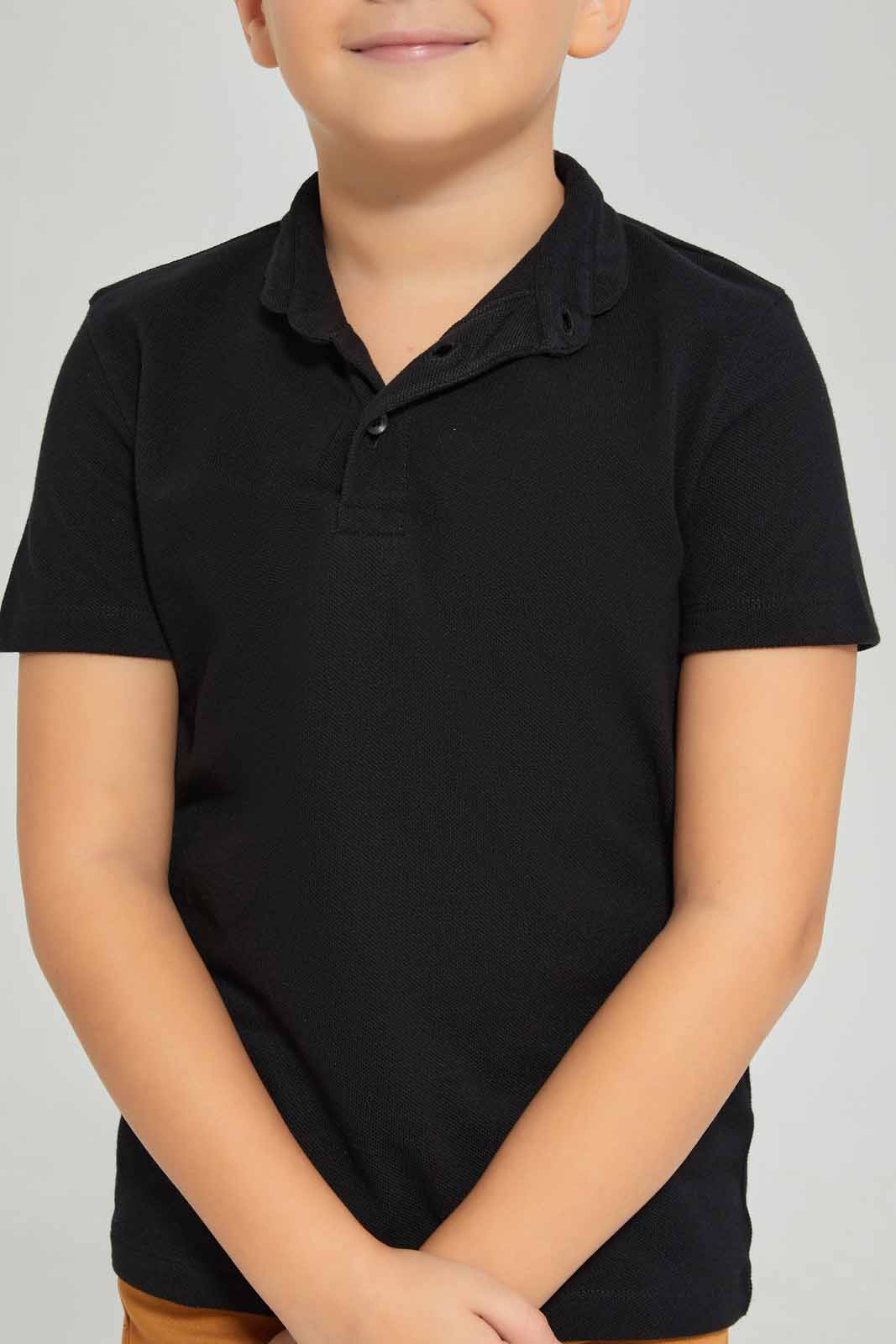 Redtag-Boys-Black-Stand-Up-Collar-Polo-Shirt-BOY-Polo-T-Shirts,-Category:Polo-T-Shirts,-Colour:Black,-Deals:New-In,-Dept:Boys,-Filter:Boys-(2-to-8-Yrs),-New-In-BOY-APL,-Non-Sale,-S23A,-Section:Boys-(0-to-14Yrs),-VLM-Boys-2 to 8 Years
