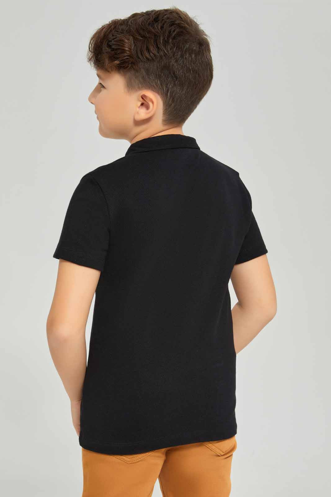 Redtag-Boys-Black-Stand-Up-Collar-Polo-Shirt-BOY-Polo-T-Shirts,-Category:Polo-T-Shirts,-Colour:Black,-Deals:New-In,-Dept:Boys,-Filter:Boys-(2-to-8-Yrs),-New-In-BOY-APL,-Non-Sale,-S23A,-Section:Boys-(0-to-14Yrs),-VLM-Boys-2 to 8 Years