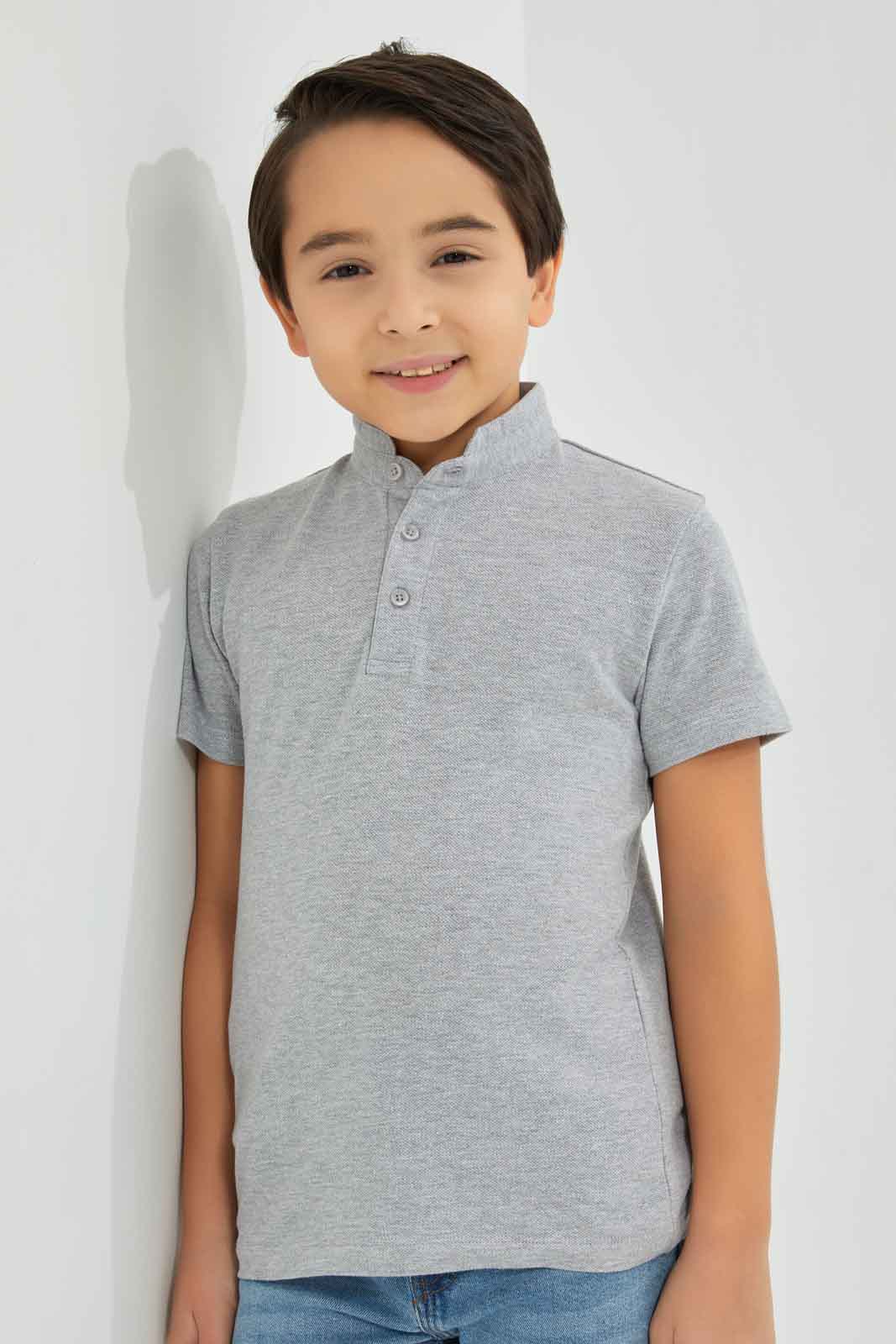 Redtag-Boys-Grey-Stand-Up-Collar-Polo-Shirt-BOY-Polo-T-Shirts,-Category:Polo-T-Shirts,-Colour:Grey,-Deals:New-In,-Dept:Boys,-Filter:Boys-(2-to-8-Yrs),-New-In-BOY-APL,-Non-Sale,-S23A,-Section:Boys-(0-to-14Yrs),-VLM-Boys-2 to 8 Years