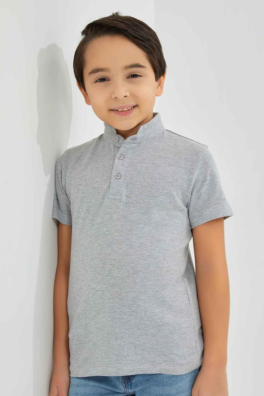 Redtag-Boys-Grey-Stand-Up-Collar-Polo-Shirt-BOY-Polo-T-Shirts,-Category:Polo-T-Shirts,-Colour:Grey,-Deals:New-In,-Dept:Boys,-Filter:Boys-(2-to-8-Yrs),-New-In-BOY-APL,-Non-Sale,-S23A,-Section:Boys-(0-to-14Yrs),-VLM-Boys-2 to 8 Years