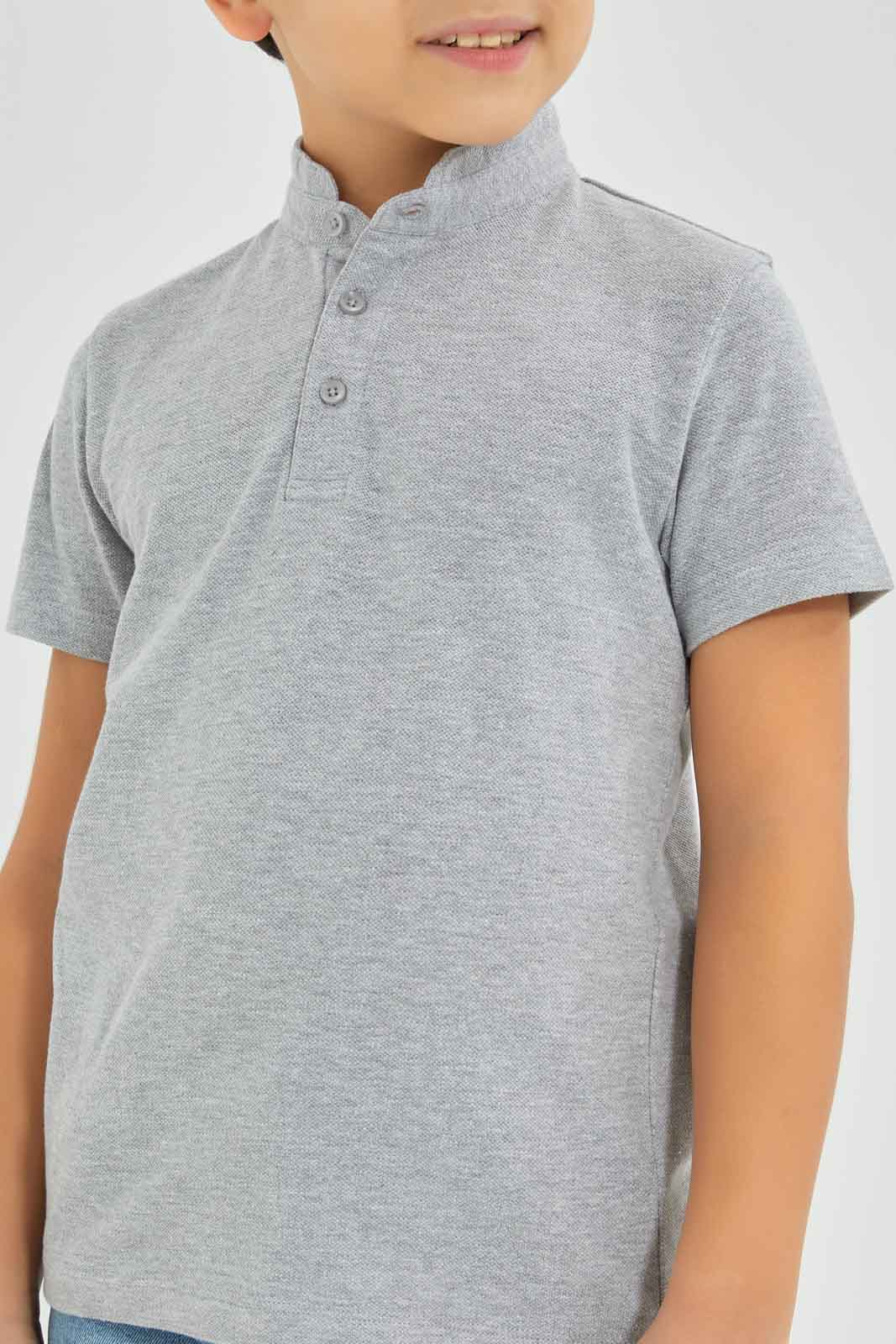 Redtag-Boys-Grey-Stand-Up-Collar-Polo-Shirt-BOY-Polo-T-Shirts,-Category:Polo-T-Shirts,-Colour:Grey,-Deals:New-In,-Dept:Boys,-Filter:Boys-(2-to-8-Yrs),-New-In-BOY-APL,-Non-Sale,-S23A,-Section:Boys-(0-to-14Yrs),-VLM-Boys-2 to 8 Years