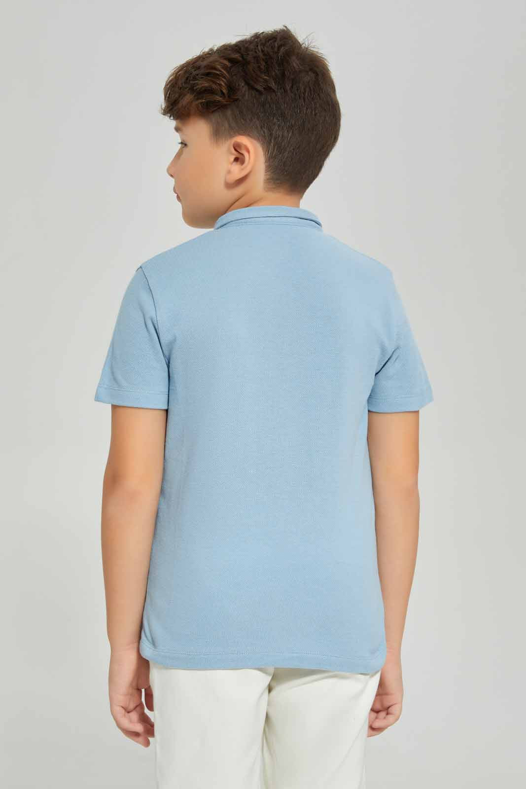 Redtag-Boys-Blue-Stand-Up-Collar-Polo-Shirt-BOY-Polo-T-Shirts,-Category:Polo-T-Shirts,-Colour:Blue,-Deals:New-In,-Dept:Boys,-Filter:Boys-(2-to-8-Yrs),-New-In-BOY-APL,-Non-Sale,-S23A,-Section:Boys-(0-to-14Yrs),-VLM-Boys-2 to 8 Years