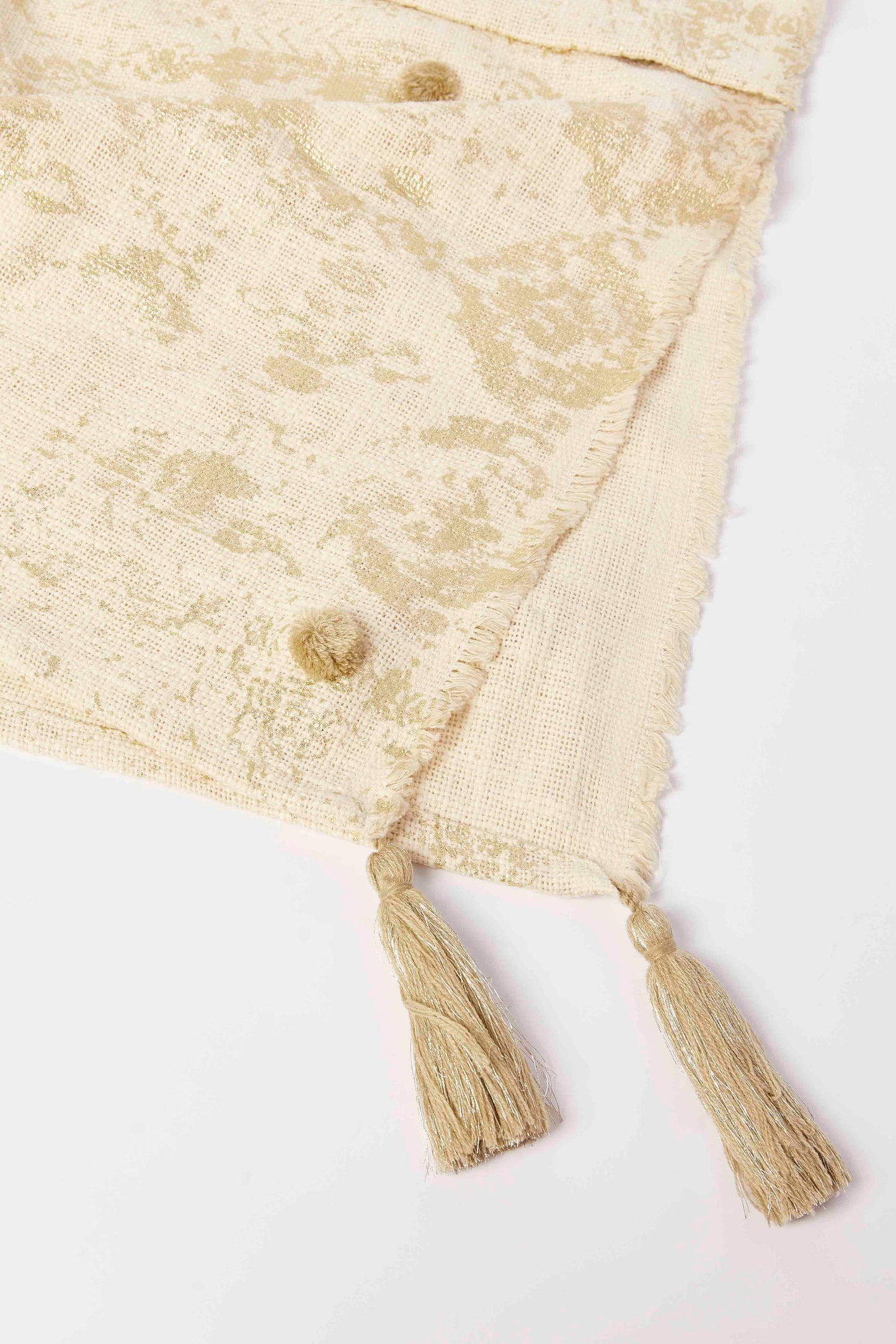 Redtag-Natural/Gold-Foil-Print-Throw-With-Fringes-Category:Throws,-Colour:Gold,-Deals:New-In,-Dept:Home,-Filter:Home-Bedroom,-HMW-BED-Throws,-New-In-HMW-BED,-Non-Sale,-S23A,-Section:Homewares-Home-Bedroom-