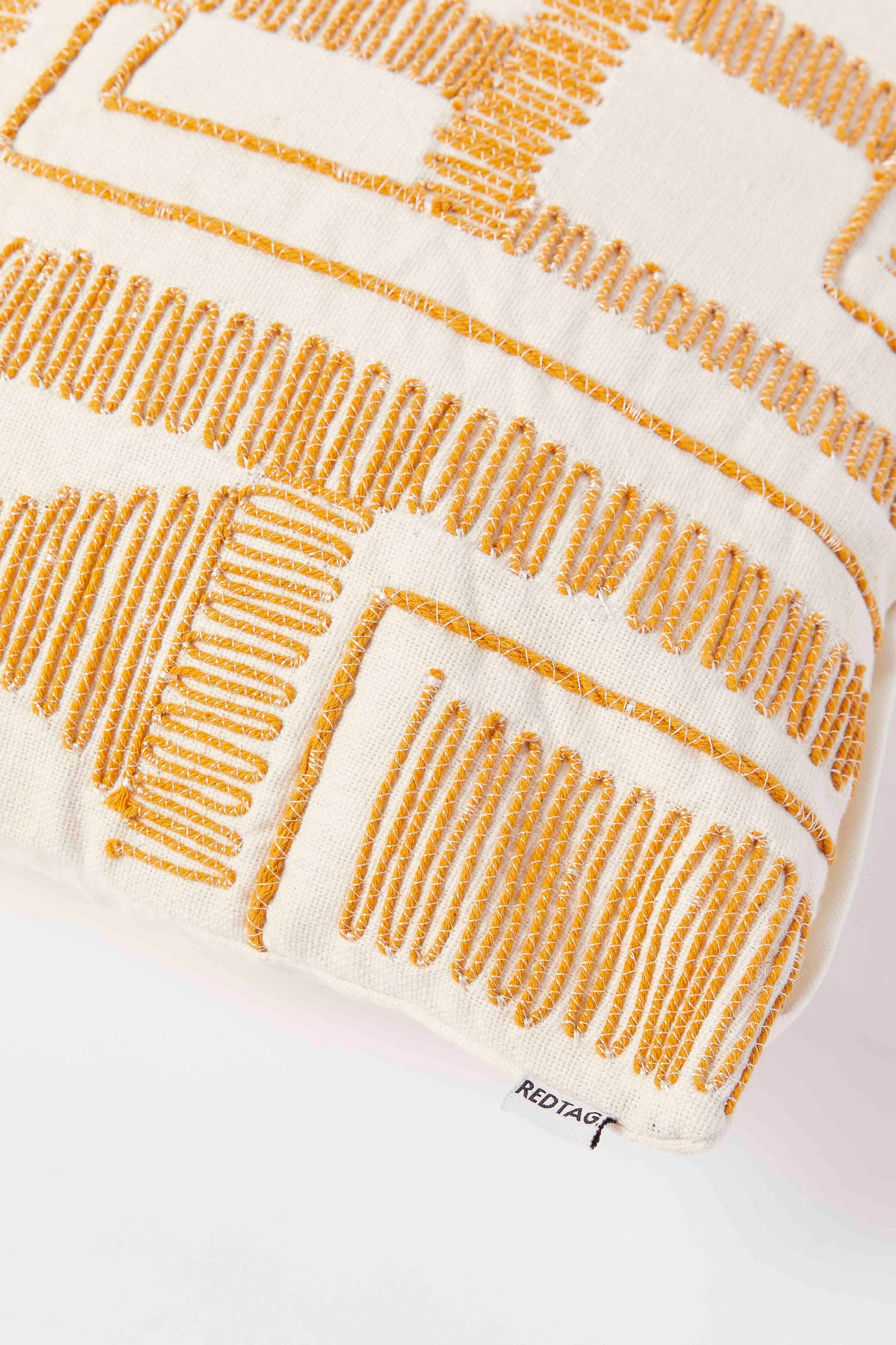 Redtag-Mustard-Abstract-Embroidery-Cushion-Category:Cushions,-Colour:Mustard,-Deals:New-In,-Dept:Home,-Filter:Home-Bedroom,-HMW-BED-Cushions,-New-In-HMW-BED,-Non-Sale,-S23A,-Section:Homewares-Home-Bedroom-