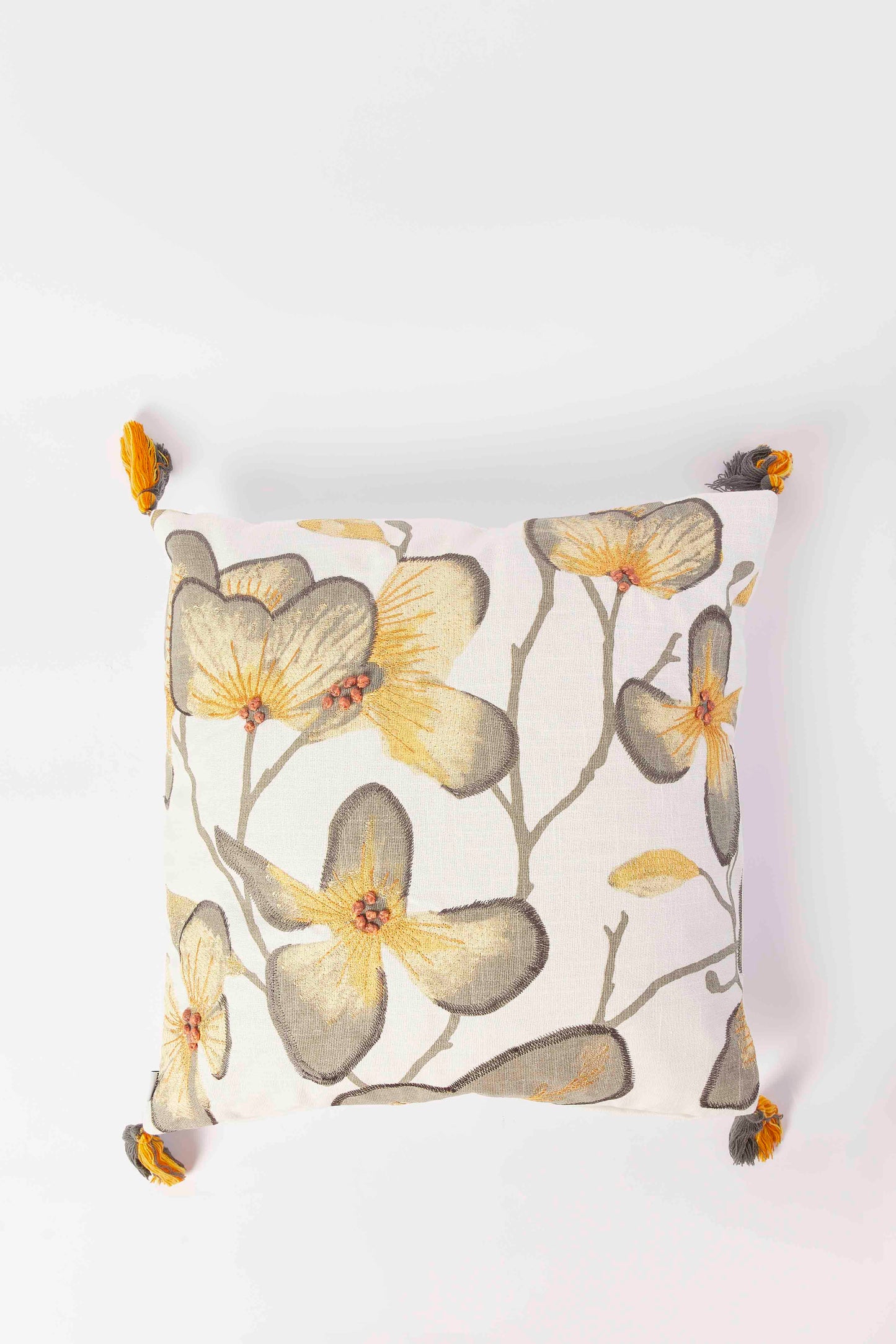 Redtag-Mustard-Floral-Embroidery-Cushion-Category:Cushions,-Colour:Multicolour,-Deals:New-In,-Dept:Home,-Filter:Home-Bedroom,-HMW-BED-Cushions,-New-In-HMW-BED,-Non-Sale,-S23A,-Section:Homewares-Home-Bedroom-