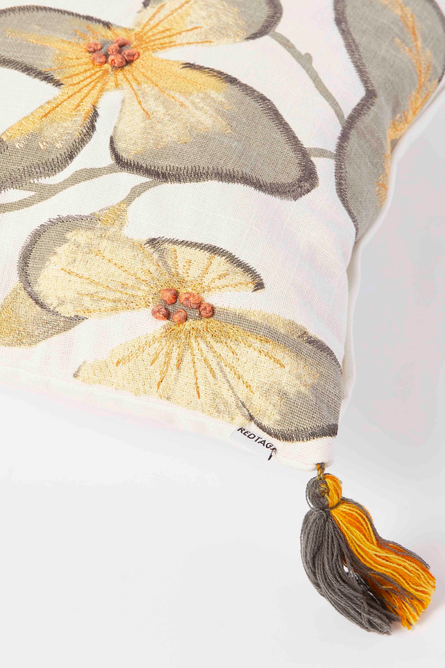 Redtag-Mustard-Floral-Embroidery-Cushion-Category:Cushions,-Colour:Multicolour,-Deals:New-In,-Dept:Home,-Filter:Home-Bedroom,-HMW-BED-Cushions,-New-In-HMW-BED,-Non-Sale,-S23A,-Section:Homewares-Home-Bedroom-