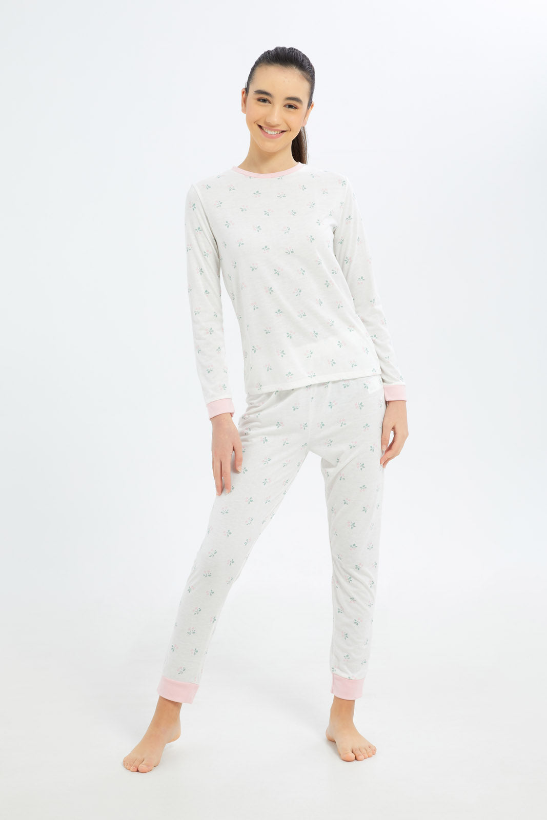 Redtag-Girls-White-Ditsy-Print-L/S-Pajama-Sets-Category:Pyjama-Sets,-Colour:White,-Deals:2-FOR-89,-Deals:New-In,-Dept:Girls,-Filter:Senior-Girls-(8-to-14-Yrs),-GSR-Pyjama-Sets,-H1:KWR,-H2:GSR,-H3:NWR,-H4:PJS,-New-In-GSR-APL,-Non-Sale,-S23A,-Season:S23A,-Section:Girls-(0-to-14Yrs)-Senior-Girls-9 to 14 Years