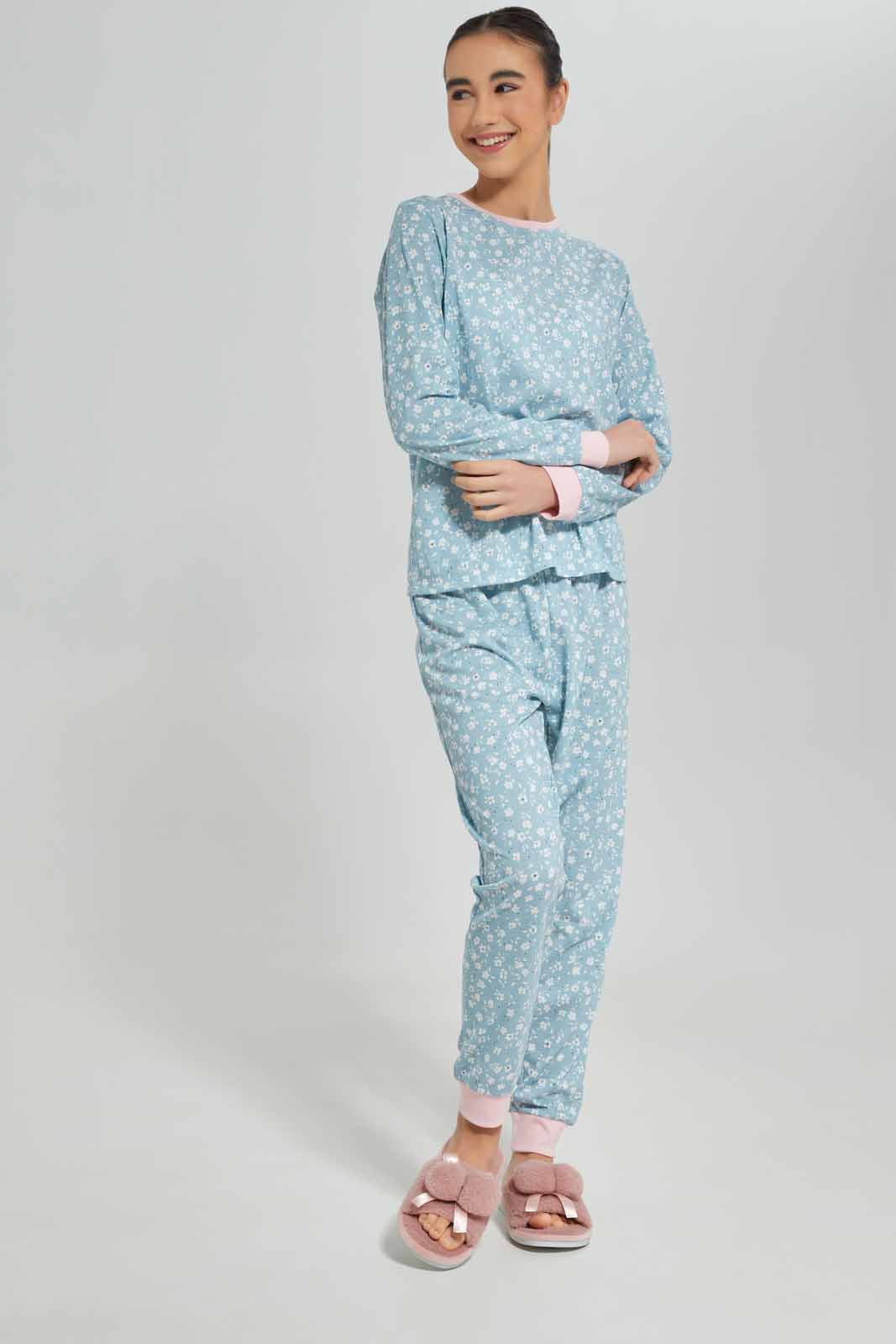 Redtag-Girls-Blue-Ditsy-Print-L/S-Pajama-Sets-Category:Pyjama-Sets,-Colour:Blue,-Deals:New-In,-Dept:Girls,-Filter:Senior-Girls-(8-to-14-Yrs),-GSR-Pyjama-Sets,-New-In-GSR-APL,-Non-Sale,-S23A,-Section:Girls-(0-to-14Yrs)-Senior-Girls-9 to 14 Years