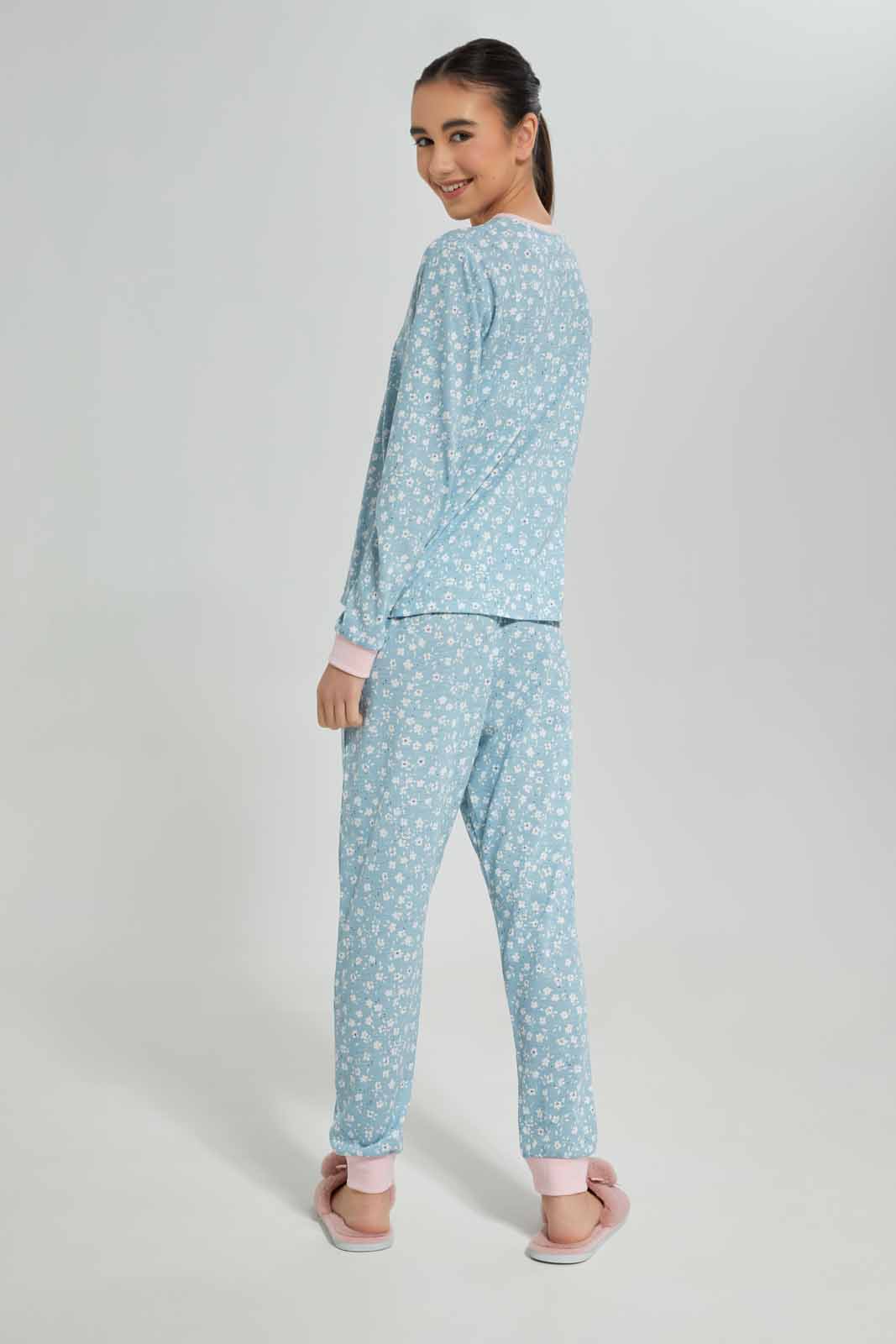 Redtag-Girls-Blue-Ditsy-Print-L/S-Pajama-Sets-Category:Pyjama-Sets,-Colour:Blue,-Deals:New-In,-Dept:Girls,-Filter:Senior-Girls-(8-to-14-Yrs),-GSR-Pyjama-Sets,-New-In-GSR-APL,-Non-Sale,-S23A,-Section:Girls-(0-to-14Yrs)-Senior-Girls-9 to 14 Years