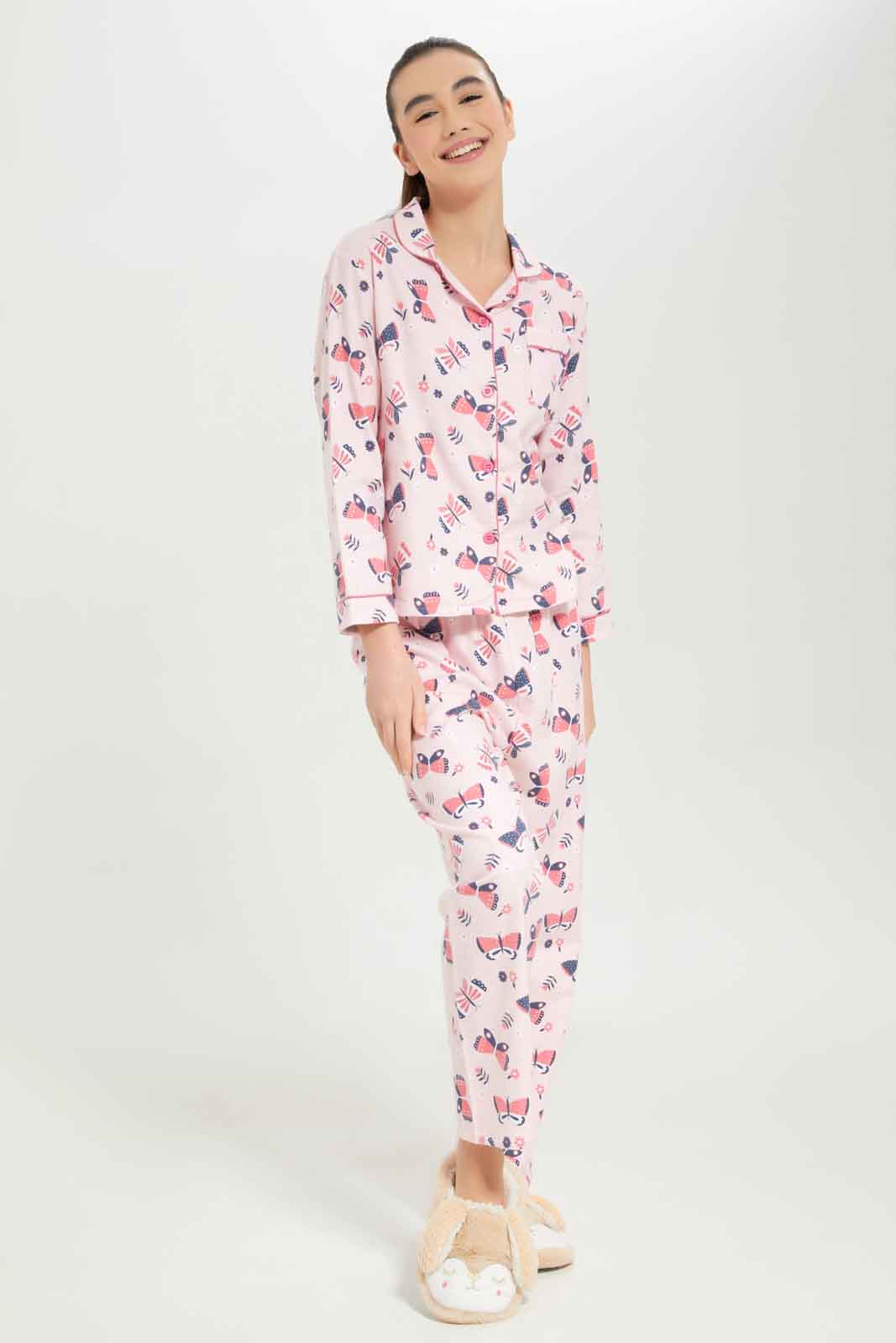 Redtag-Girls-Pink-Butterfly-Flannel-Shirt-2FOR89,-Category:Pyjama-Sets,-Colour:Apricot,-Deals:2-FOR-89,-Deals:New-In,-Dept:Girls,-Filter:Senior-Girls-(8-to-14-Yrs),-GSR-Pyjama-Sets,-New-In-GSR-APL,-Non-Sale,-S23A,-Section:Girls-(0-to-14Yrs)-Senior-Girls-9 to 14 Years