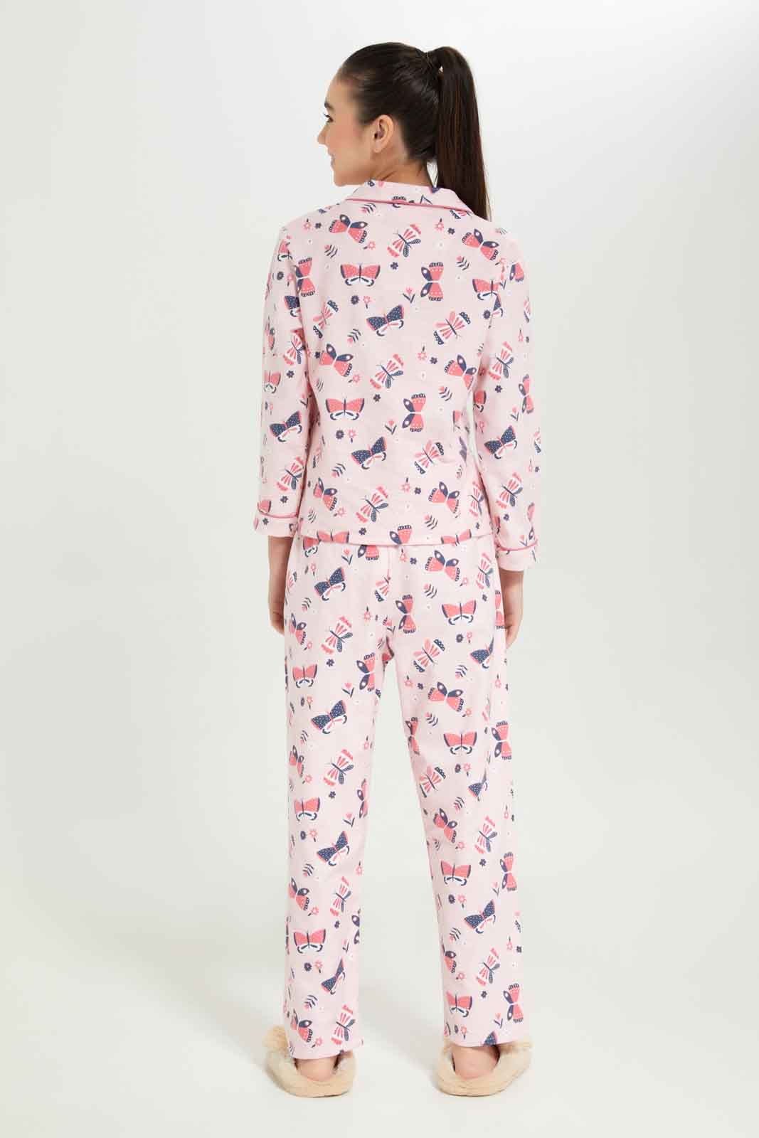 Redtag-Girls-Pink-Butterfly-Flannel-Shirt-2FOR89,-Category:Pyjama-Sets,-Colour:Apricot,-Deals:2-FOR-89,-Deals:New-In,-Dept:Girls,-Filter:Senior-Girls-(8-to-14-Yrs),-GSR-Pyjama-Sets,-New-In-GSR-APL,-Non-Sale,-S23A,-Section:Girls-(0-to-14Yrs)-Senior-Girls-9 to 14 Years