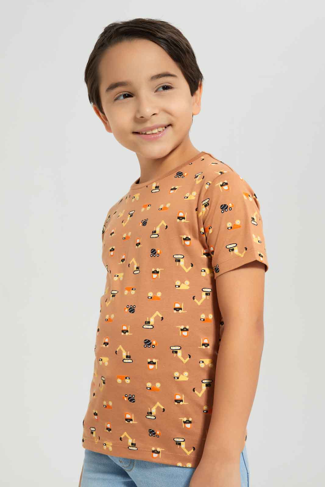 Redtag-Boys-Stone-Digger-Short-Sleeve-Aop-T-Shirt-BOY-T-Shirts,-Category:T-Shirts,-Colour:Beige,-Deals:New-In,-Dept:Boys,-Filter:Boys-(2-to-8-Yrs),-New-In-BOY-APL,-Non-Sale,-S23A,-Section:Boys-(0-to-14Yrs),-TBL-Boys-2 to 8 Years