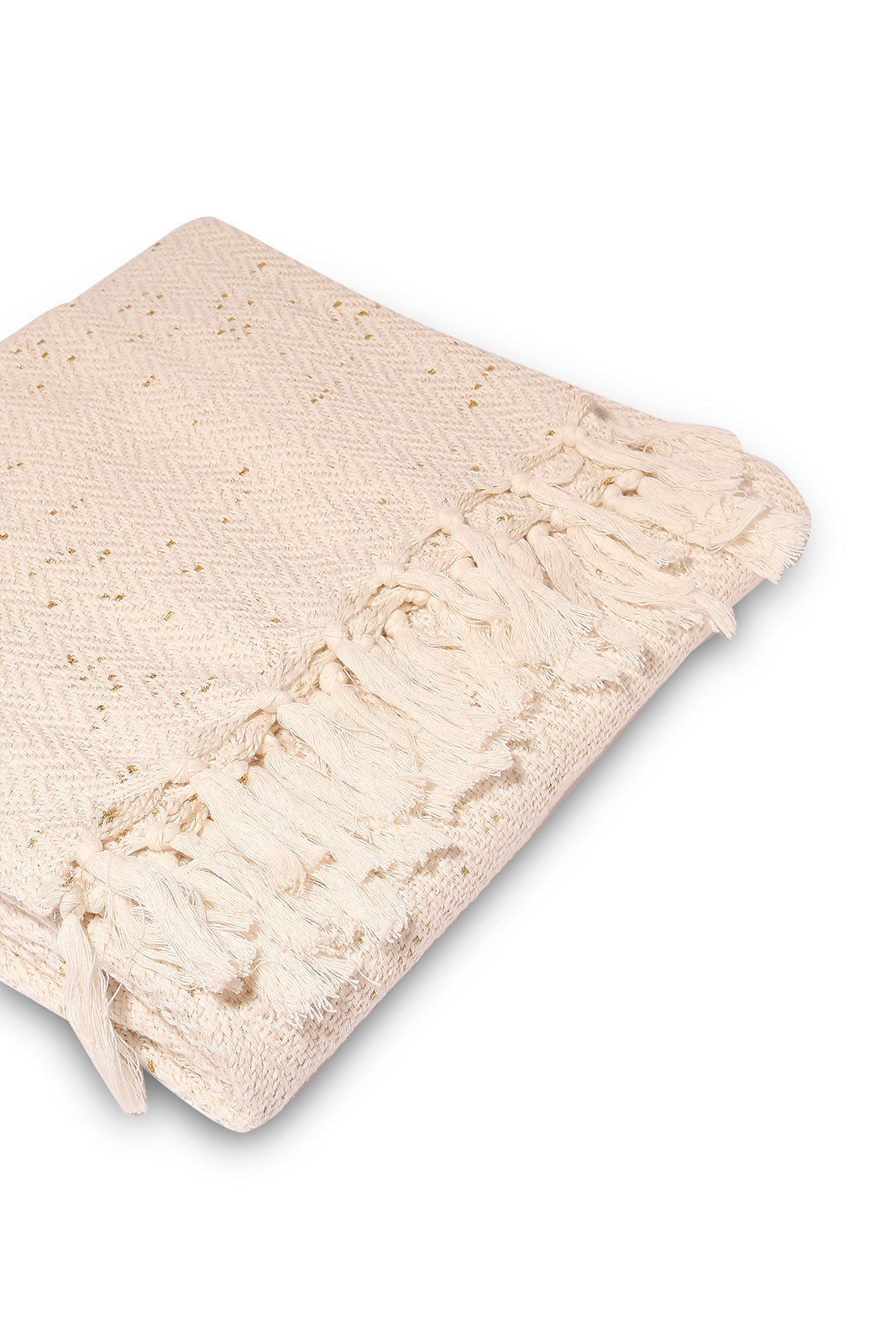 Redtag-Ivory/Gold-Woven-Throw-Category:Throws,-Colour:Ivory,-Deals:New-In,-Dept:Home,-Filter:Home-Bedroom,-HMW-BED-Throws,-New-In-HMW-BED,-Non-Sale,-S23A,-Section:Homewares-Home-Bedroom-