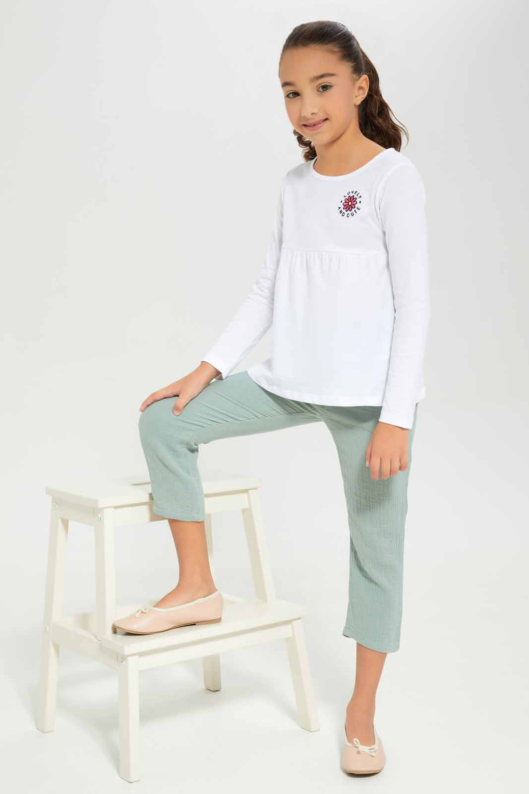 Redtag-Girls-Sage-Paperbag-Trouser-Category:Trousers,-Colour:Green,-Deals:New-In,-Dept:Girls,-Filter:Girls-(2-to-8-Yrs),-GIR-Trousers,-New-In-GIR-APL,-Non-Sale,-S23A,-Section:Girls-(0-to-14Yrs)-Girls-2 to 8 Years