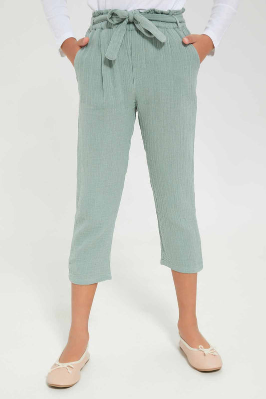 Redtag-Girls-Sage-Paperbag-Trouser-Category:Trousers,-Colour:Green,-Deals:New-In,-Dept:Girls,-Filter:Girls-(2-to-8-Yrs),-GIR-Trousers,-New-In-GIR-APL,-Non-Sale,-S23A,-Section:Girls-(0-to-14Yrs)-Girls-2 to 8 Years