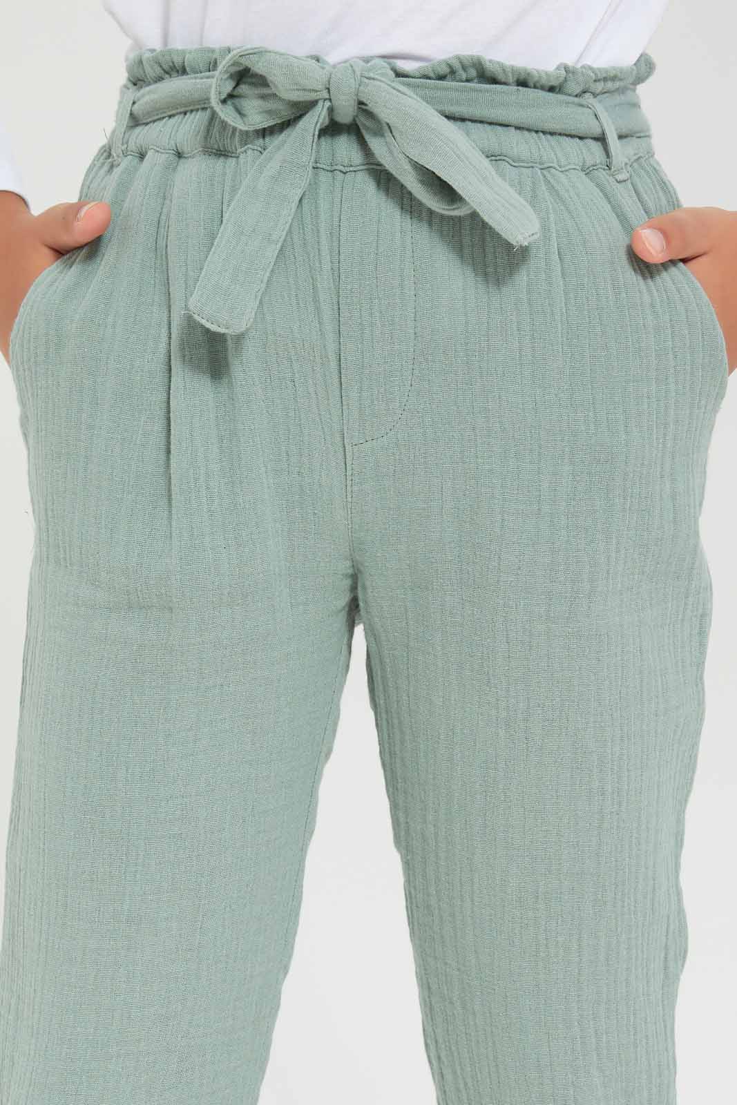 Redtag-Girls-Sage-Paperbag-Trouser-Category:Trousers,-Colour:Green,-Deals:New-In,-Dept:Girls,-Filter:Girls-(2-to-8-Yrs),-GIR-Trousers,-New-In-GIR-APL,-Non-Sale,-S23A,-Section:Girls-(0-to-14Yrs)-Girls-2 to 8 Years