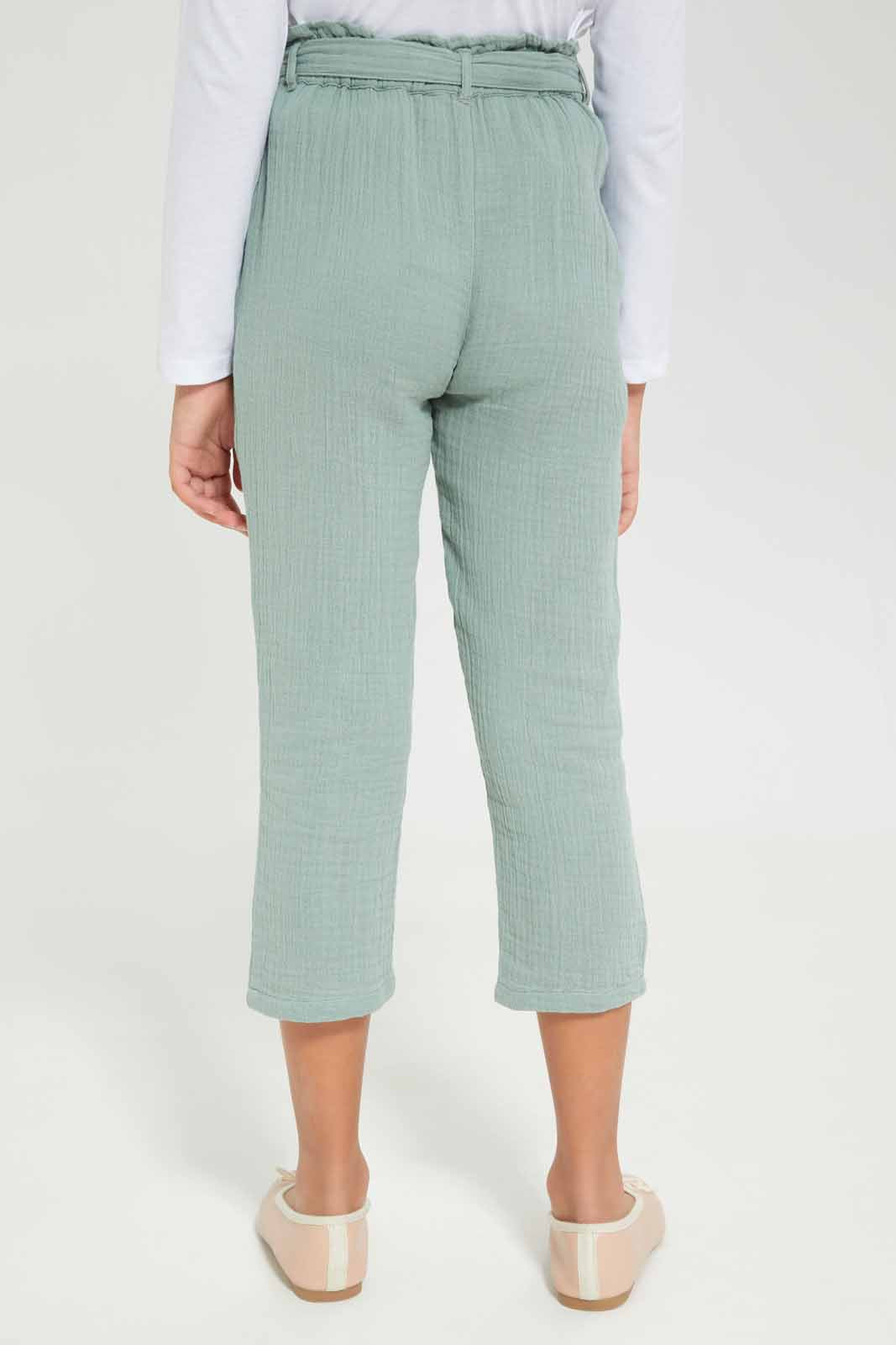Redtag-Girls-Sage-Paperbag-Trouser-Category:Trousers,-Colour:Green,-Deals:New-In,-Dept:Girls,-Filter:Girls-(2-to-8-Yrs),-GIR-Trousers,-New-In-GIR-APL,-Non-Sale,-S23A,-Section:Girls-(0-to-14Yrs)-Girls-2 to 8 Years