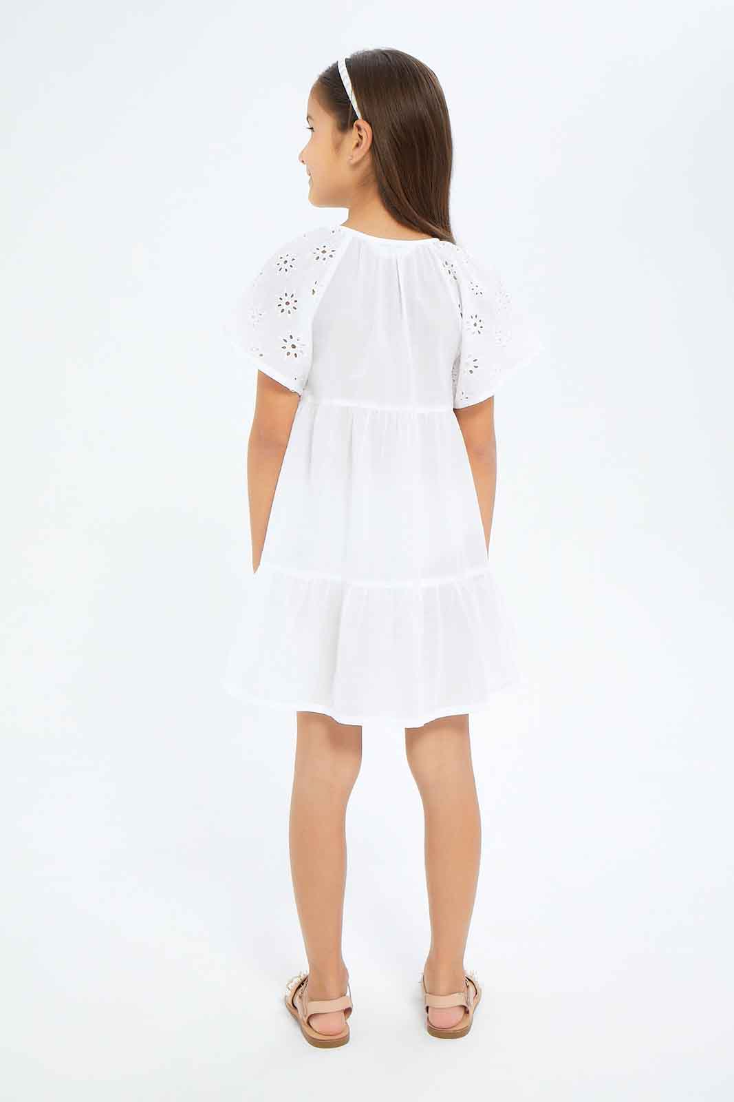 Redtag-Girls-White-Anglaise-Button-Through-Dress-Category:Dresses,-Colour:White,-Deals:New-In,-Dept:Girls,-Filter:Girls-(2-to-8-Yrs),-GIR-Dresses,-New-In-GIR-APL,-Non-Sale,-S23A,-Section:Girls-(0-to-14Yrs)-Girls-2 to 8 Years