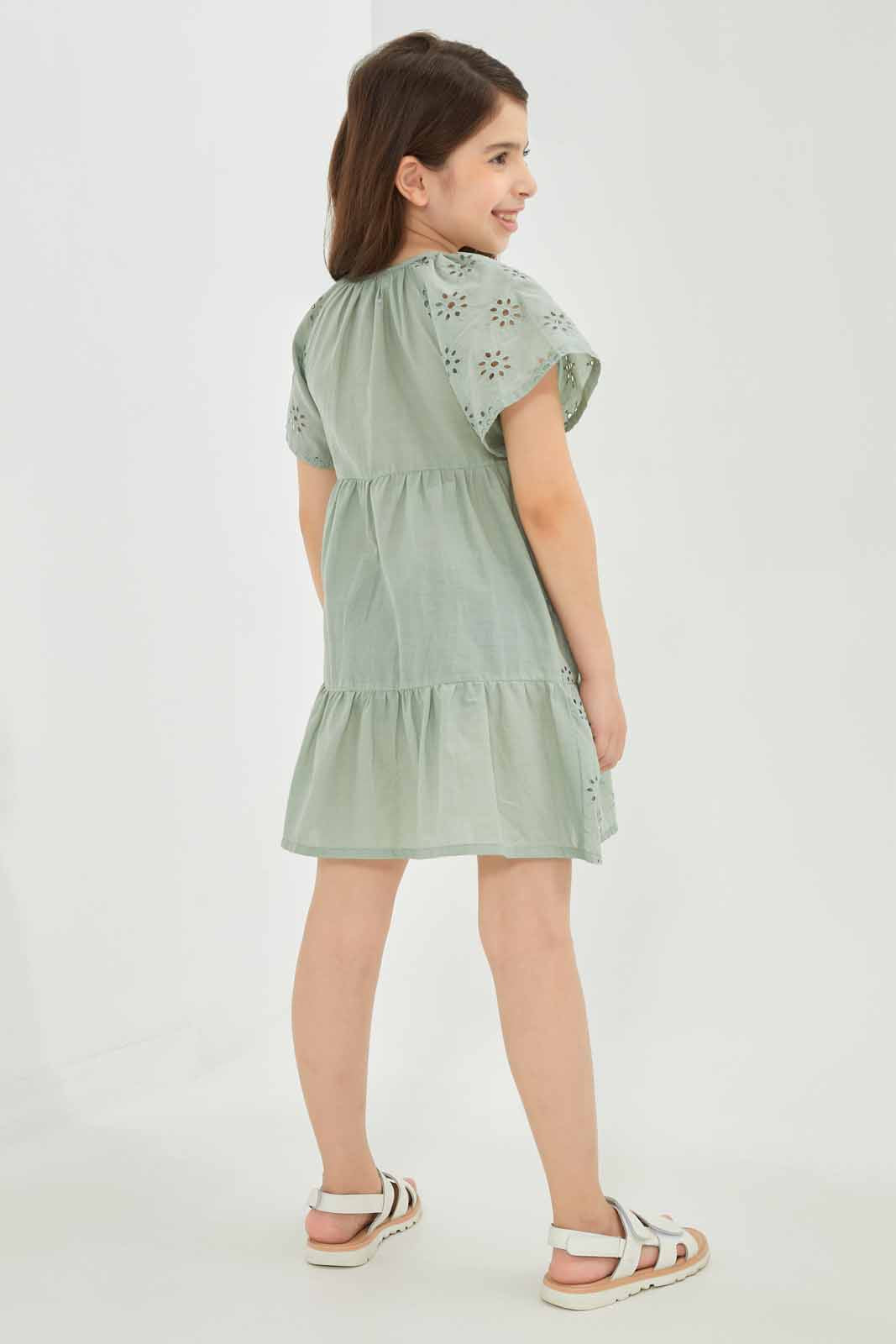 Redtag-Girls-Mustard-Anglaise-Button-Through-Dress-Category:Dresses,-Colour:Mustard,-Deals:New-In,-Dept:Girls,-Filter:Girls-(2-to-8-Yrs),-GIR-Dresses,-New-In-GIR-APL,-Non-Sale,-S23A,-Section:Girls-(0-to-14Yrs)-Girls-