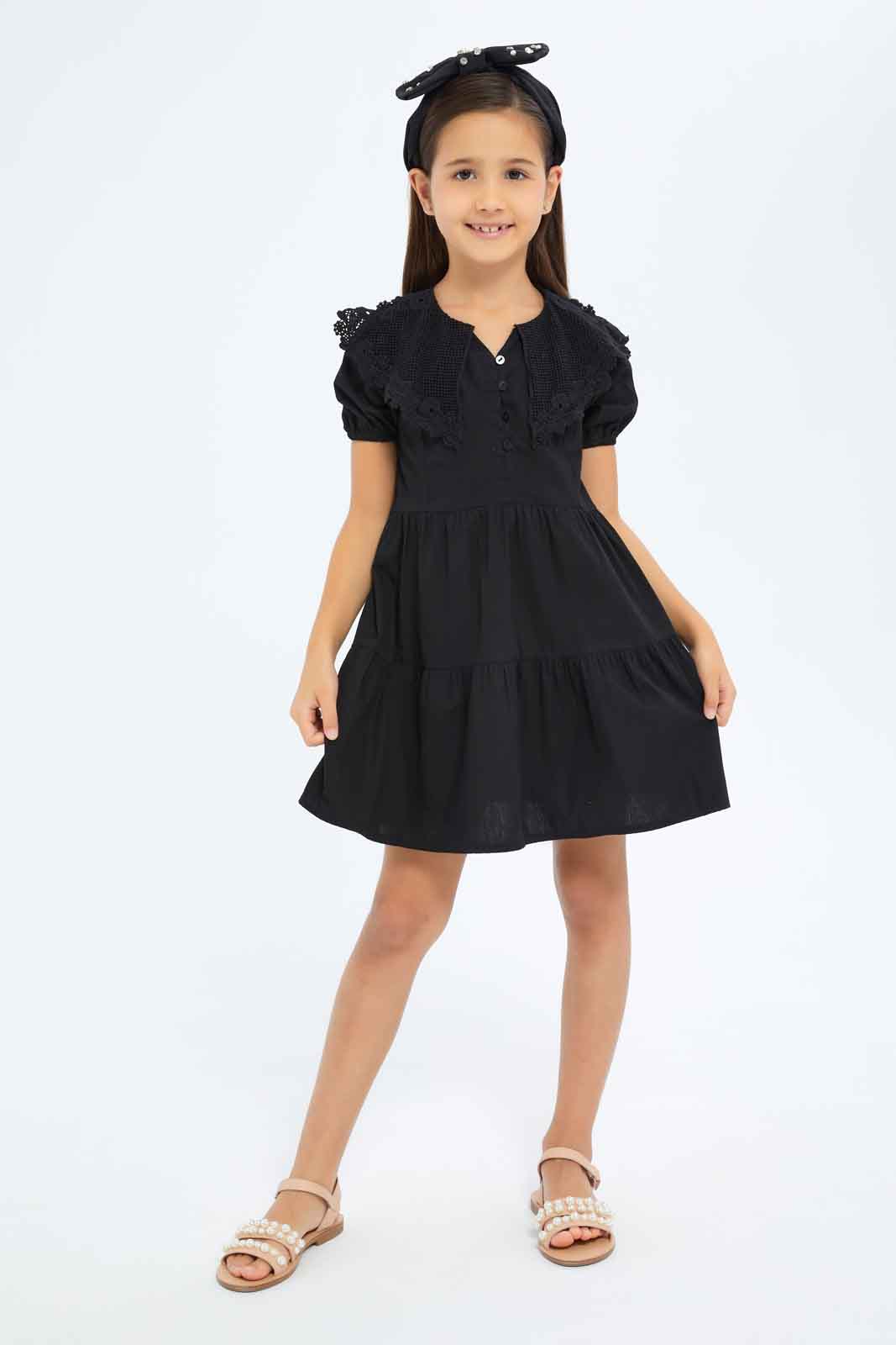 Redtag-Girls-Black-Collared-Poplin-Dress-Category:Dresses,-Colour:Black,-Deals:New-In,-Dept:Girls,-Filter:Girls-(2-to-8-Yrs),-GIR-Dresses,-New-In-GIR-APL,-Non-Sale,-S23A,-Section:Girls-(0-to-14Yrs)-Girls-2 to 8 Years