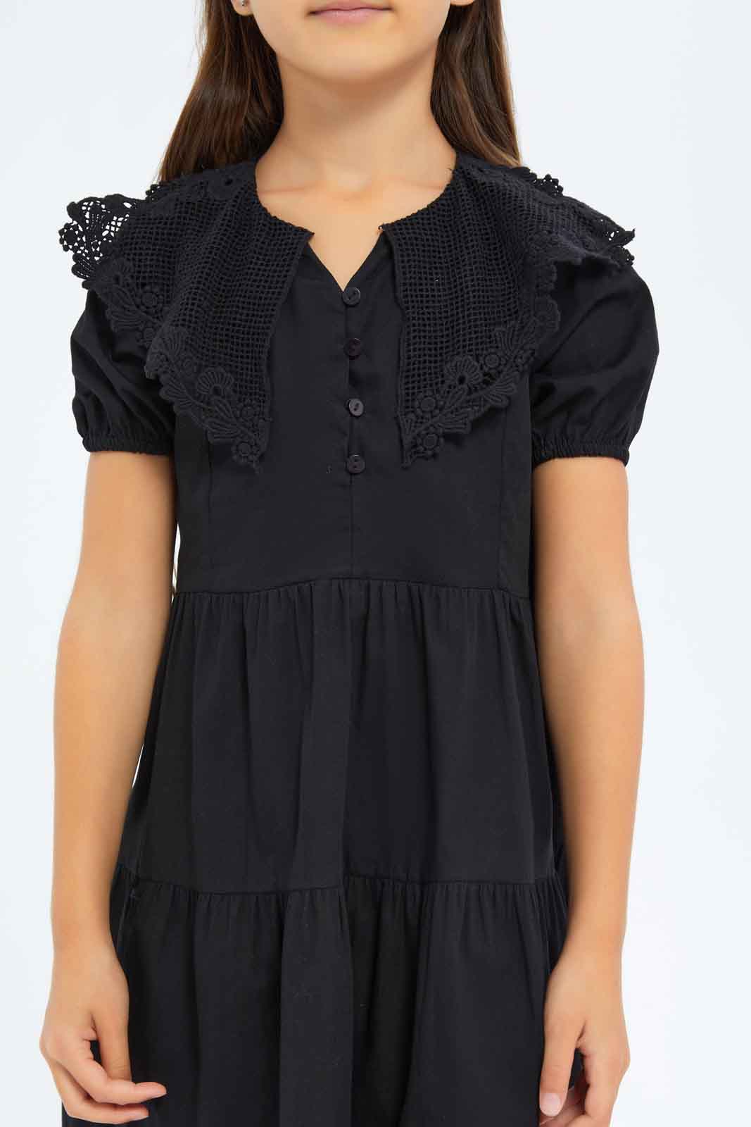 Redtag-Girls-Black-Collared-Poplin-Dress-Category:Dresses,-Colour:Black,-Deals:New-In,-Dept:Girls,-Filter:Girls-(2-to-8-Yrs),-GIR-Dresses,-New-In-GIR-APL,-Non-Sale,-S23A,-Section:Girls-(0-to-14Yrs)-Girls-2 to 8 Years