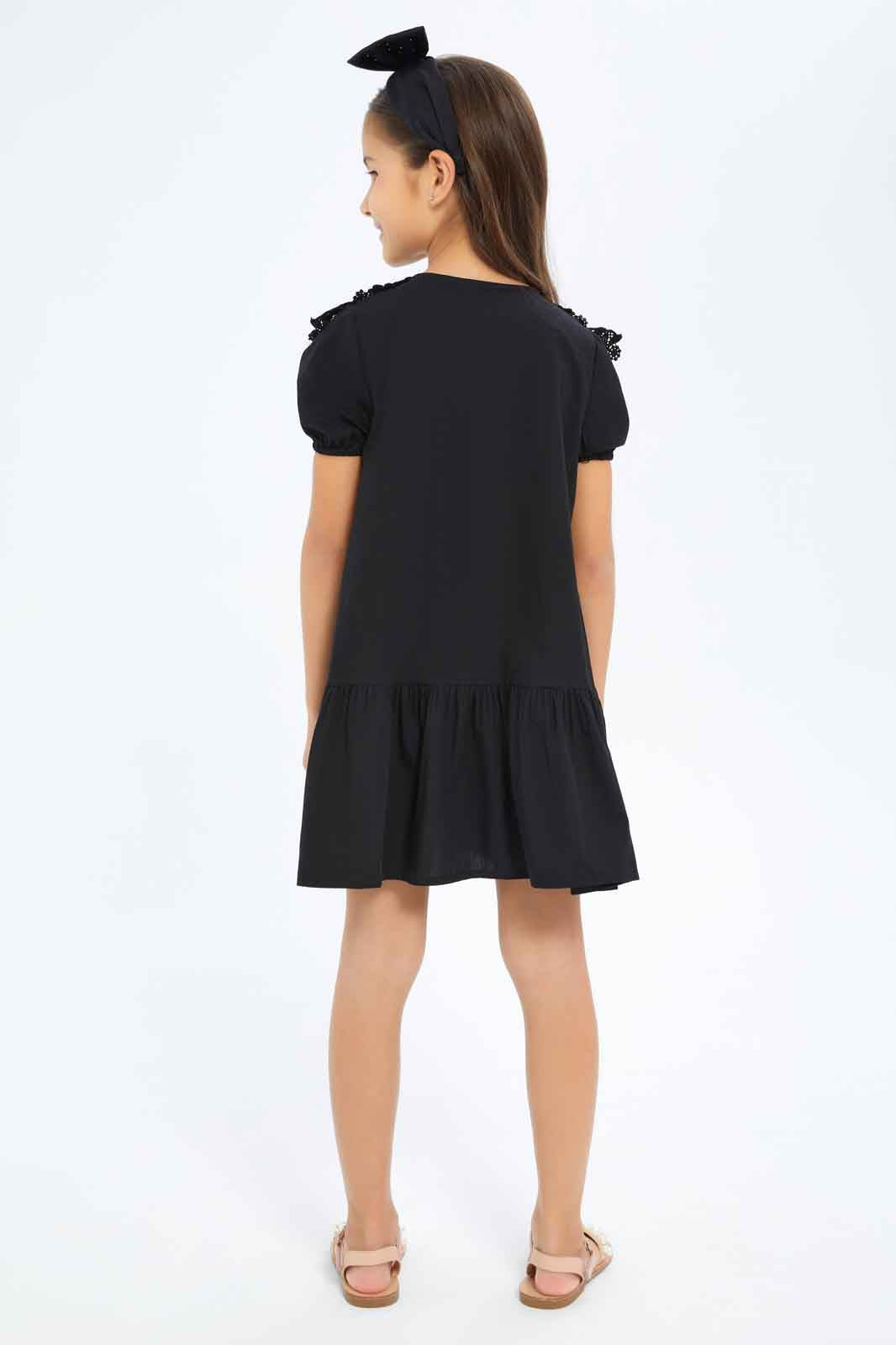 Redtag-Girls-Black-Collared-Poplin-Dress-Category:Dresses,-Colour:Black,-Deals:New-In,-Dept:Girls,-Filter:Girls-(2-to-8-Yrs),-GIR-Dresses,-New-In-GIR-APL,-Non-Sale,-S23A,-Section:Girls-(0-to-14Yrs)-Girls-2 to 8 Years