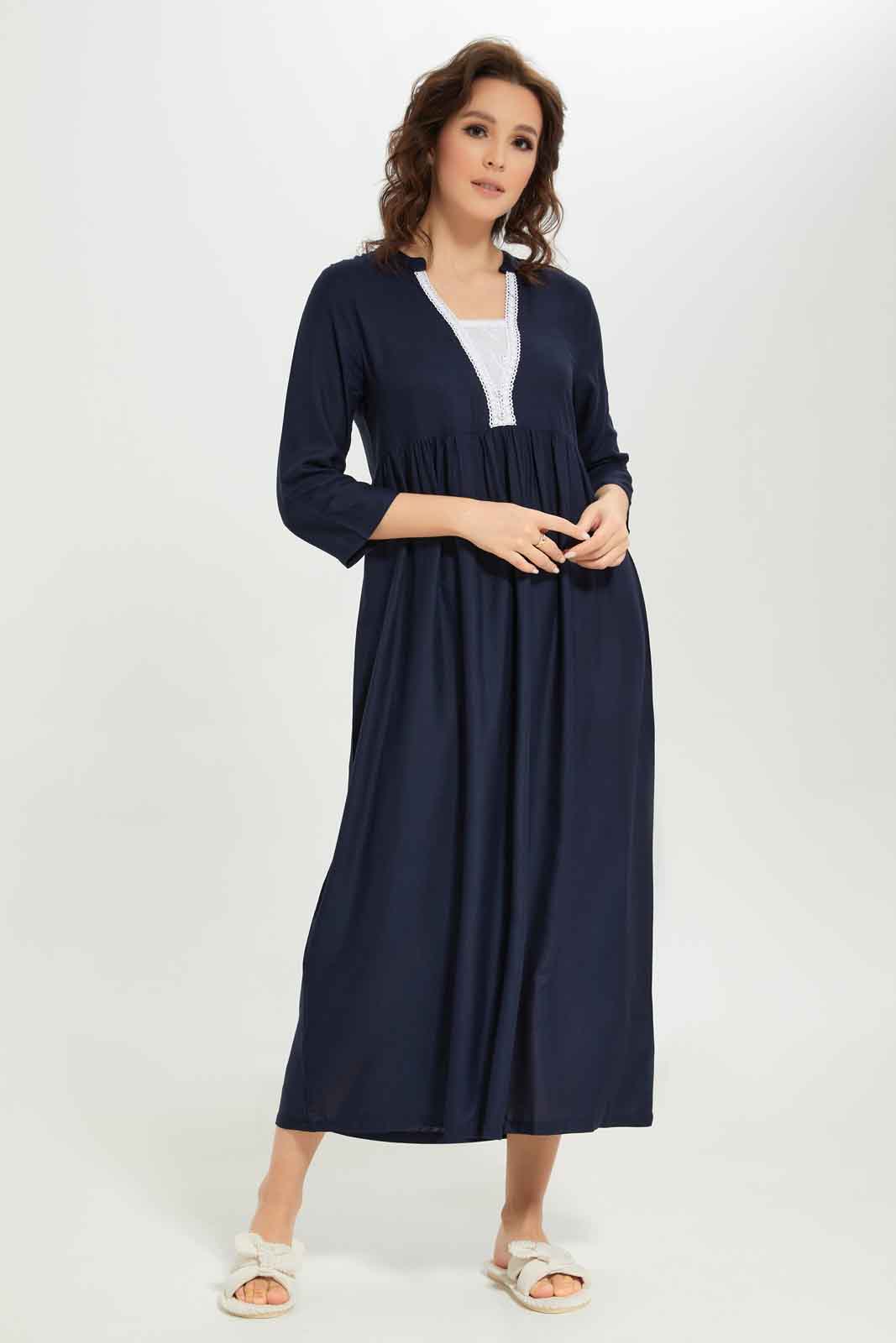 Redtag-Women-Navy-Solid-Kaftan-Nightgown-Category:Nightgowns,-Colour:Navy,-Deals:New-In,-Dept:Ladieswear,-Filter:Women's-Clothing,-New-In-Women-APL,-Non-Sale,-S23A,-Section:Women,-Women-Nightgowns--