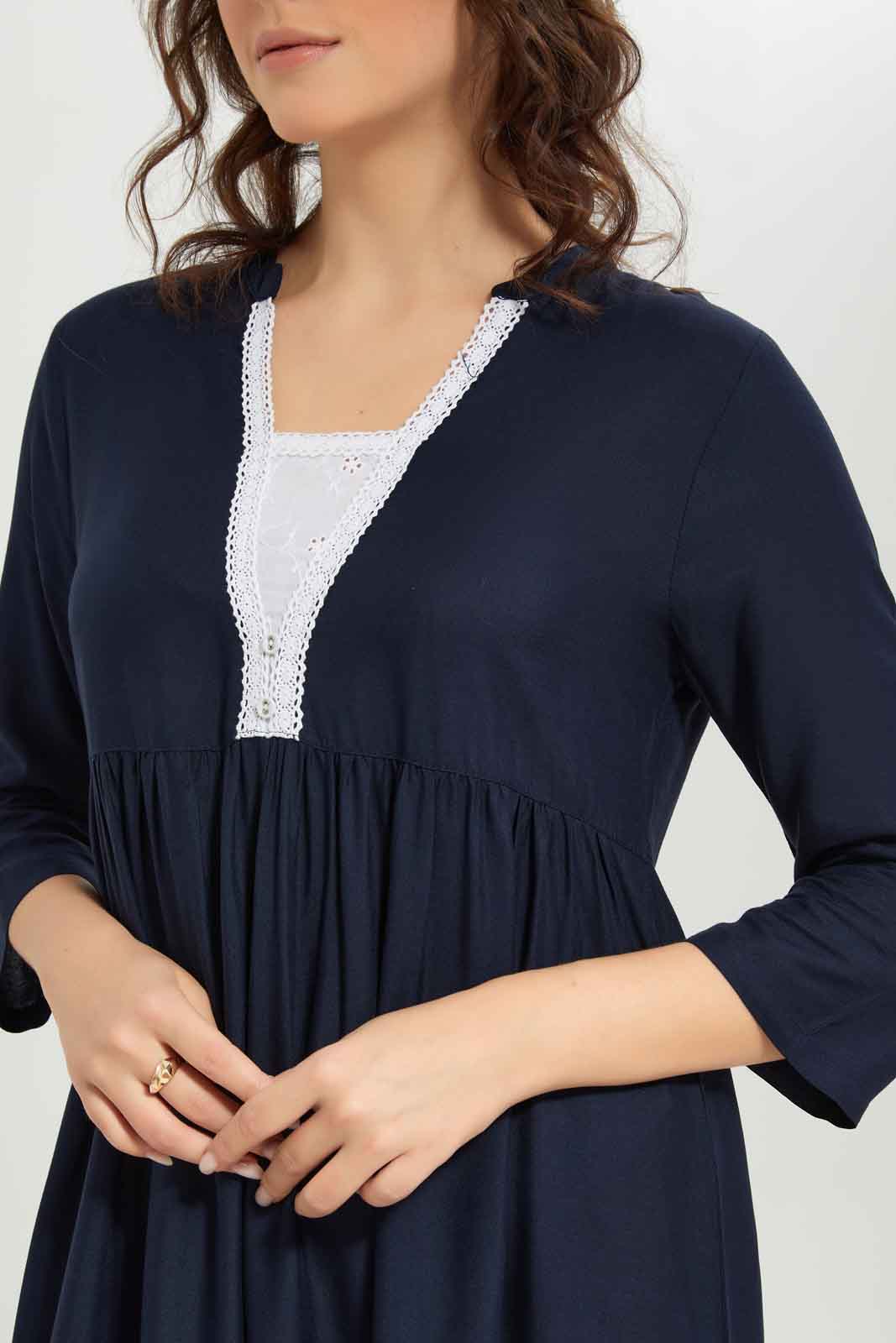 Redtag-Women-Navy-Solid-Kaftan-Nightgown-Category:Nightgowns,-Colour:Navy,-Deals:New-In,-Dept:Ladieswear,-Filter:Women's-Clothing,-New-In-Women-APL,-Non-Sale,-S23A,-Section:Women,-Women-Nightgowns--