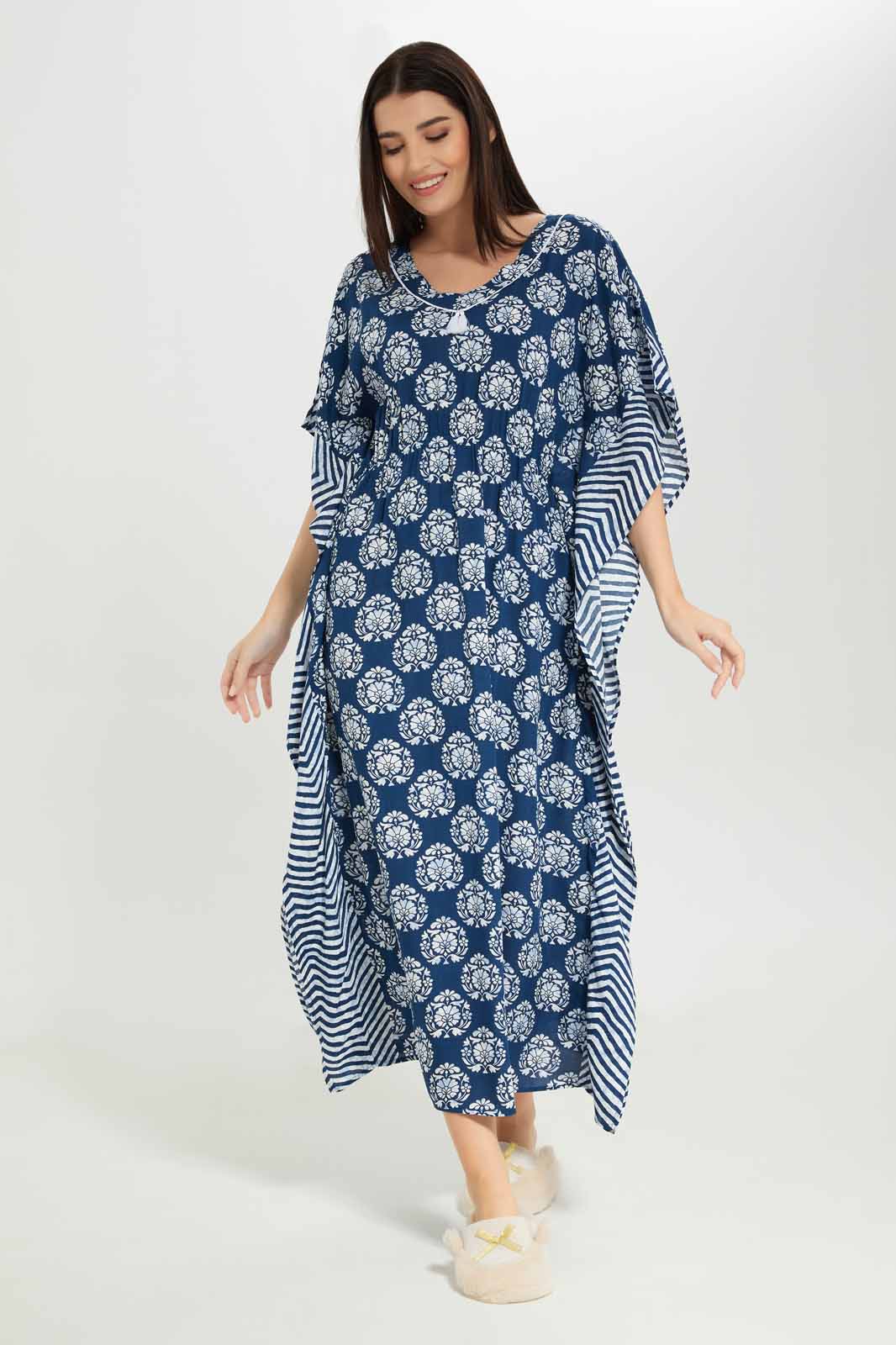 Redtag-Women-Navy-Printed-Kaftan-Nightgown-Category:Nightgowns,-Colour:Navy,-Deals:New-In,-Dept:Ladieswear,-Filter:Women's-Clothing,-New-In-Women-APL,-Non-Sale,-S23A,-Section:Women,-Women-Nightgowns--