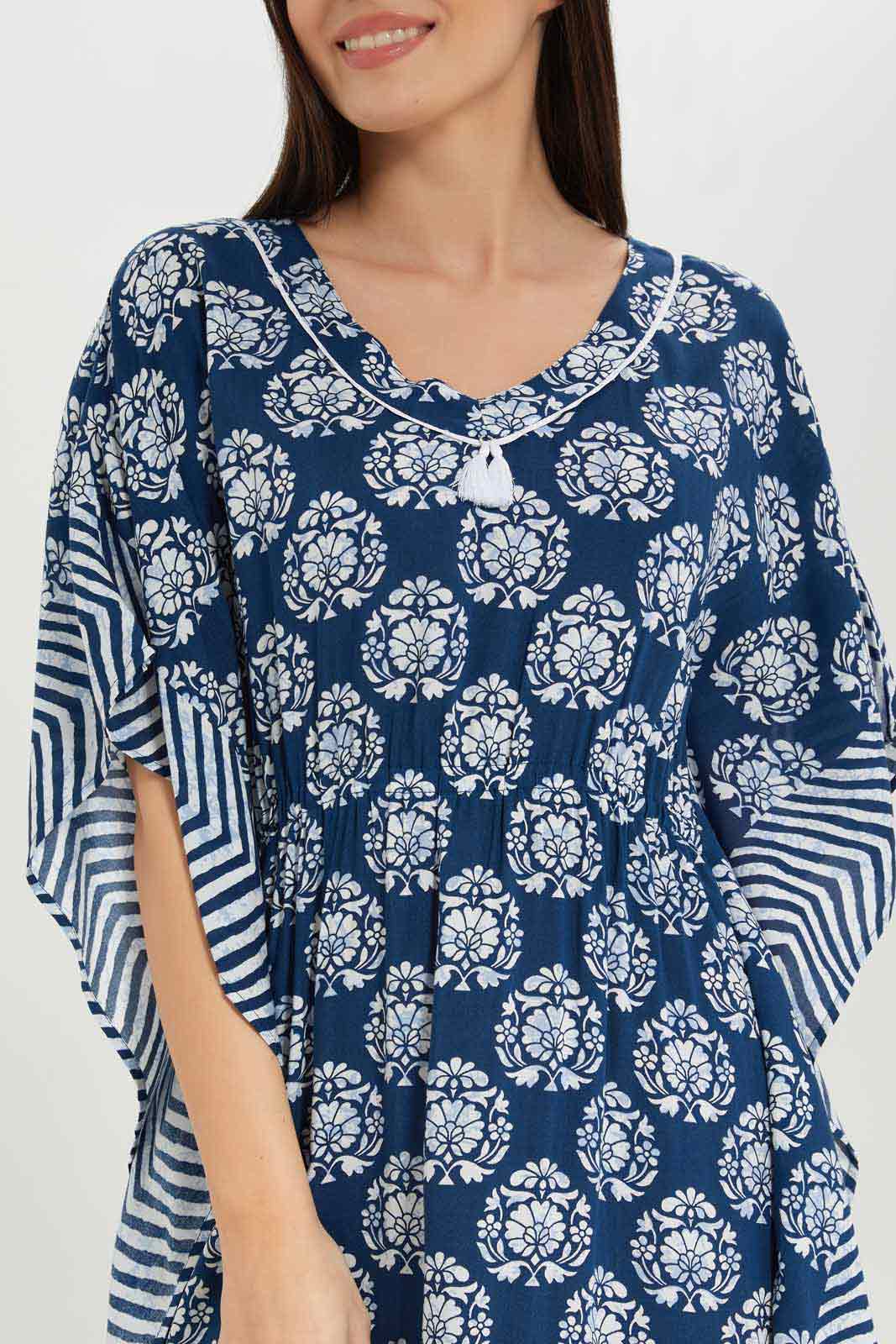 Redtag-Women-Navy-Printed-Kaftan-Nightgown-Category:Nightgowns,-Colour:Navy,-Deals:New-In,-Dept:Ladieswear,-Filter:Women's-Clothing,-New-In-Women-APL,-Non-Sale,-S23A,-Section:Women,-Women-Nightgowns--