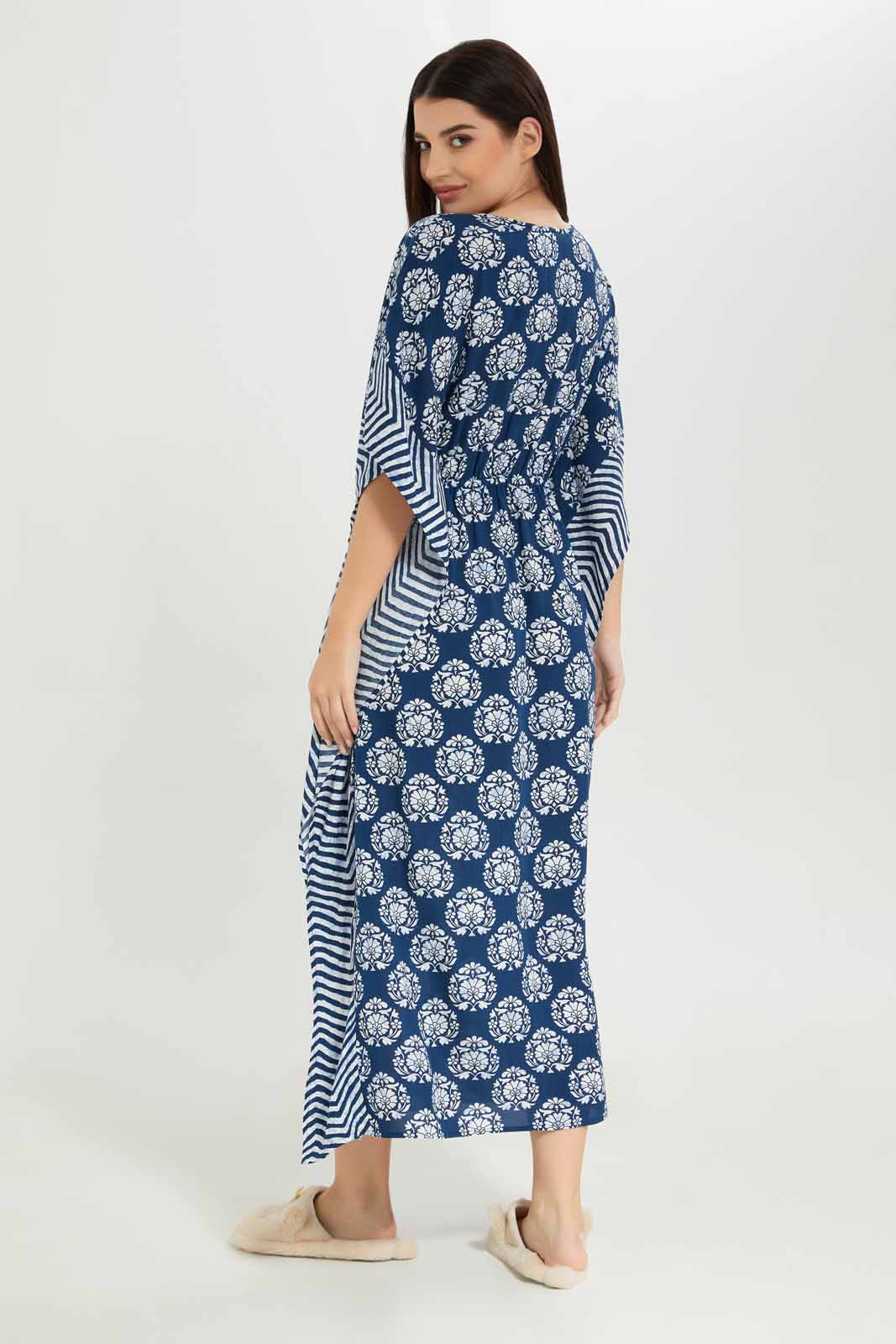 Redtag-Women-Navy-Printed-Kaftan-Nightgown-Category:Nightgowns,-Colour:Navy,-Deals:New-In,-Dept:Ladieswear,-Filter:Women's-Clothing,-New-In-Women-APL,-Non-Sale,-S23A,-Section:Women,-Women-Nightgowns--