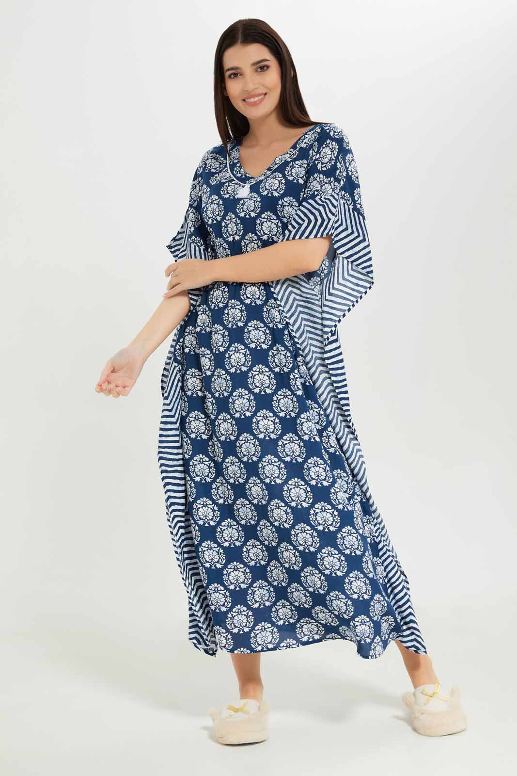 Redtag-Women-Navy-Printed-Kaftan-Nightgown-Category:Nightgowns,-Colour:Navy,-Deals:New-In,-Dept:Ladieswear,-Filter:Women's-Clothing,-New-In-Women-APL,-Non-Sale,-S23A,-Section:Women,-Women-Nightgowns--