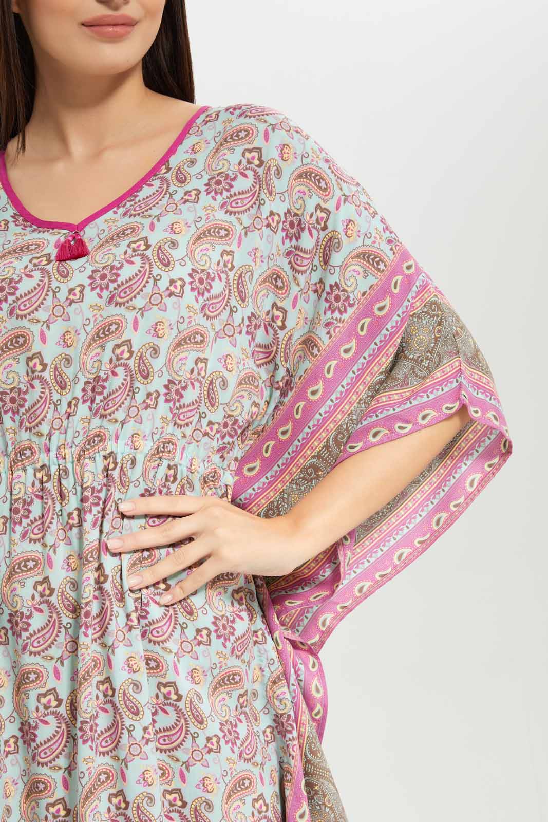 Redtag-Women-Pink-Color-Aop-Kaftan-Nightgown-Category:Nightgowns,-Colour:Apricot,-Deals:New-In,-Dept:Ladieswear,-Filter:Women's-Clothing,-New-In-Women-APL,-Non-Sale,-S23A,-Section:Women,-Women-Nightgowns--
