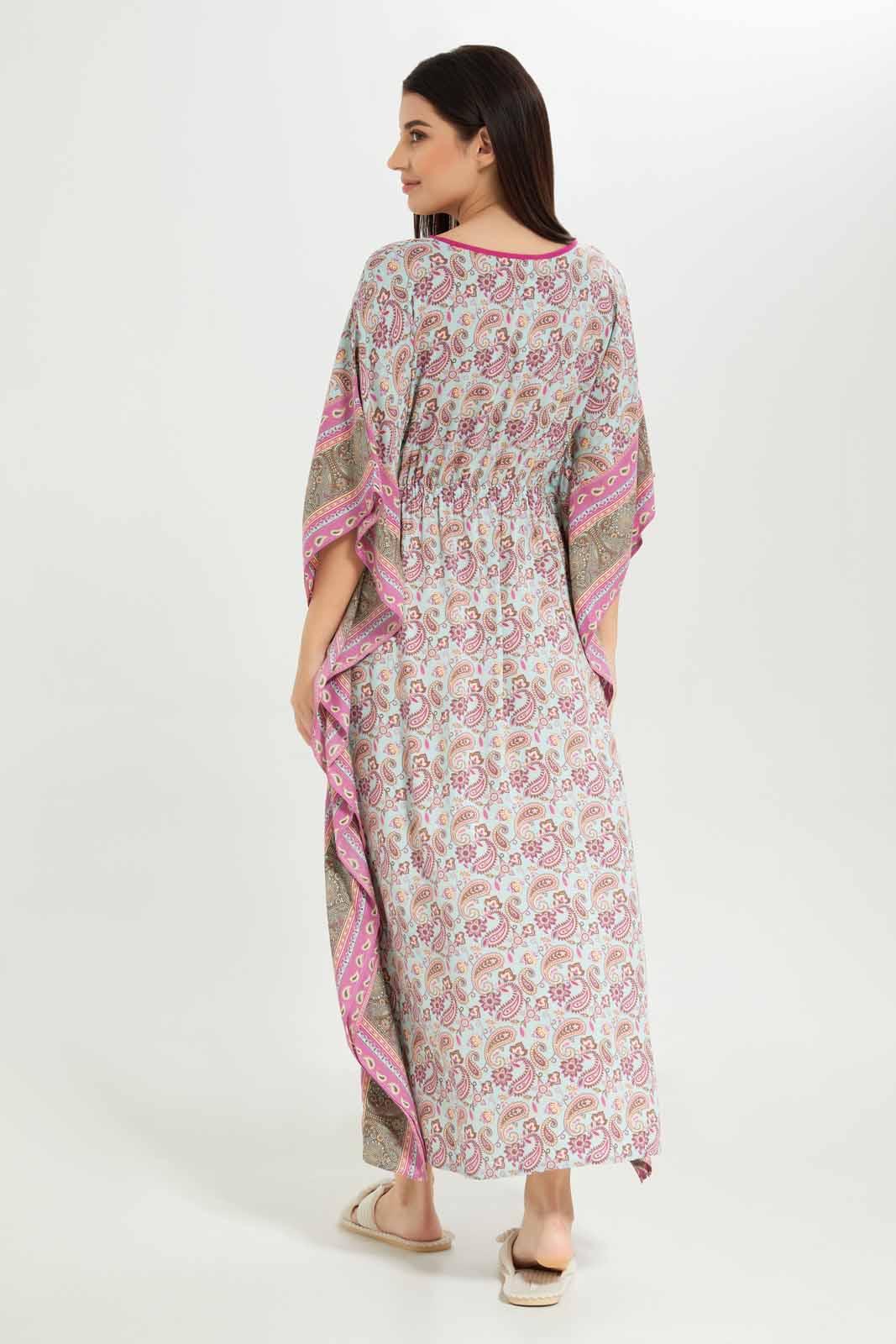 Redtag-Women-Pink-Color-Aop-Kaftan-Nightgown-Category:Nightgowns,-Colour:Apricot,-Deals:New-In,-Dept:Ladieswear,-Filter:Women's-Clothing,-New-In-Women-APL,-Non-Sale,-S23A,-Section:Women,-Women-Nightgowns--