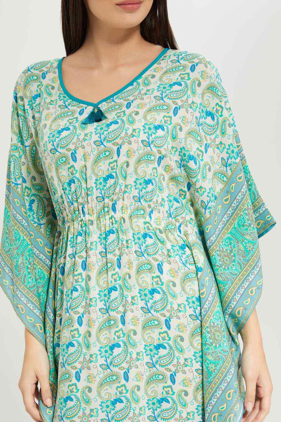 Redtag-Women-Green-Color-Aop-Kaftan-Nightgown-Category:Nightgowns,-Colour:Green,-Deals:New-In,-Dept:Ladieswear,-Filter:Women's-Clothing,-New-In-Women-APL,-Non-Sale,-S23A,-Section:Women,-Women-Nightgowns--