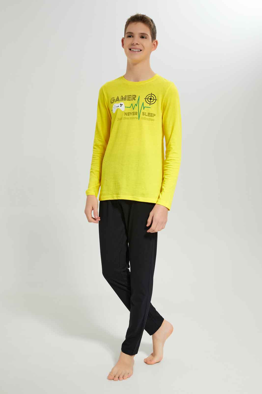 Redtag-Boys-Yellow-Gamer-Never-Sleep-Nightsuit-BSR-Pyjama-Sets,-Category:Pyjama-Sets,-Colour:Yellow,-Deals:New-In,-Dept:Boys,-Filter:Senior-Boys-(8-to-14-Yrs),-New-In-BSR-APL,-Non-Sale,-S23A,-Section:Boys-(0-to-14Yrs),-VLM-Senior-Boys-9 to 14 Years