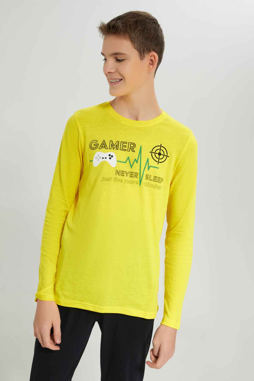 Redtag-Boys-Yellow-Gamer-Never-Sleep-Nightsuit-BSR-Pyjama-Sets,-Category:Pyjama-Sets,-Colour:Yellow,-Deals:New-In,-Dept:Boys,-Filter:Senior-Boys-(8-to-14-Yrs),-New-In-BSR-APL,-Non-Sale,-S23A,-Section:Boys-(0-to-14Yrs),-VLM-Senior-Boys-9 to 14 Years
