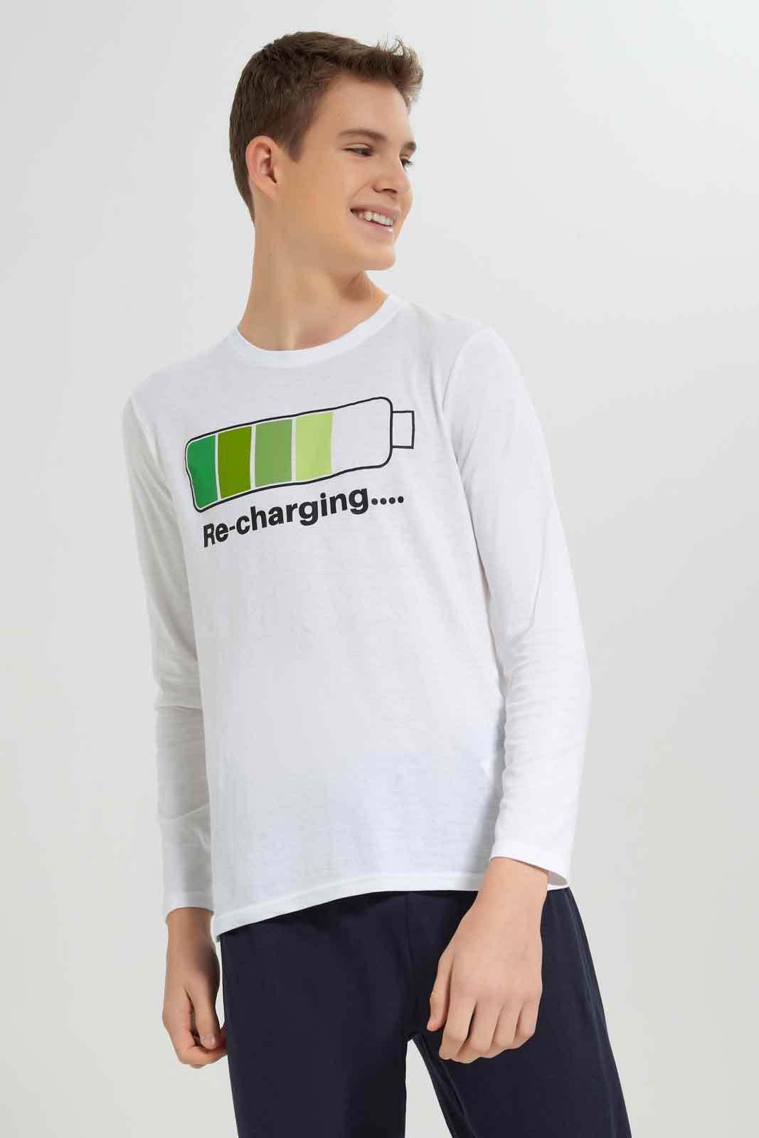Redtag-Boys-White-Recharging-Nightsuit-BSR-Pyjama-Sets,-Category:Pyjama-Sets,-Colour:White,-Deals:New-In,-Dept:Boys,-Filter:Senior-Boys-(8-to-14-Yrs),-New-In-BSR-APL,-Non-Sale,-S23A,-Section:Boys-(0-to-14Yrs),-VLM-Senior-Boys-9 to 14 Years