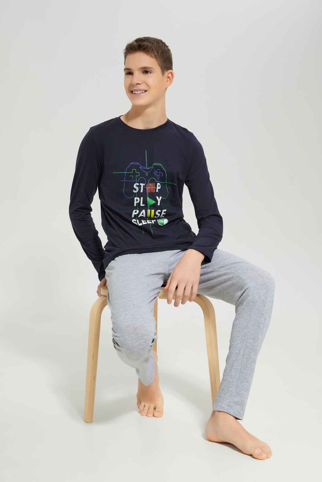 Redtag-Boys-Navy-Stop-Pause-Sleep-Nightsuit-BSR-Pyjama-Sets,-Category:Pyjama-Sets,-Colour:Navy,-Deals:New-In,-Dept:Boys,-Filter:Senior-Boys-(8-to-14-Yrs),-New-In-BSR-APL,-Non-Sale,-S23A,-Section:Boys-(0-to-14Yrs),-VLM-Senior-Boys-9 to 14 Years