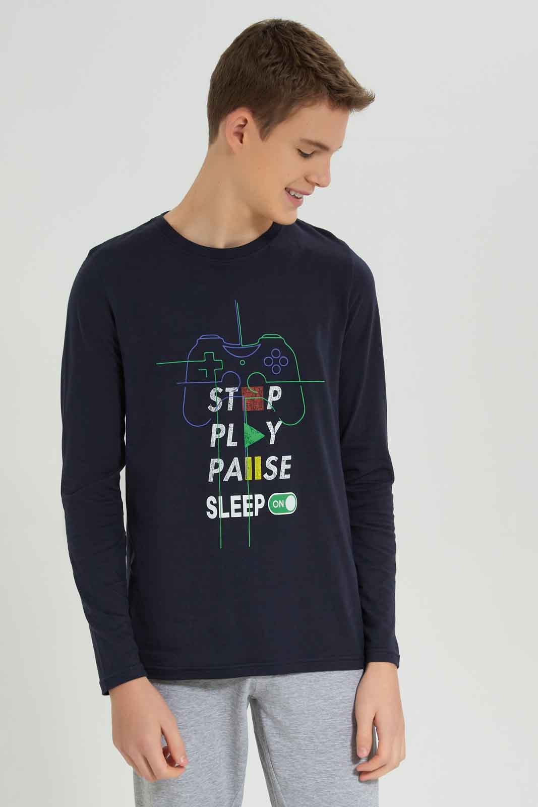Redtag-Boys-Navy-Stop-Pause-Sleep-Nightsuit-BSR-Pyjama-Sets,-Category:Pyjama-Sets,-Colour:Navy,-Deals:New-In,-Dept:Boys,-Filter:Senior-Boys-(8-to-14-Yrs),-New-In-BSR-APL,-Non-Sale,-S23A,-Section:Boys-(0-to-14Yrs),-VLM-Senior-Boys-9 to 14 Years