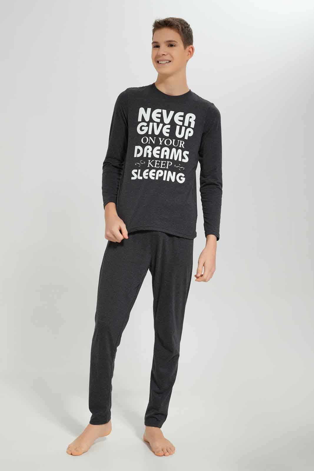 Redtag-Boys-Charcoal-Mel-Never-Giveup-Nightsuit-BSR-Pyjama-Sets,-Category:Pyjama-Sets,-Colour:Charcoal,-Deals:New-In,-Dept:Boys,-Filter:Senior-Boys-(8-to-14-Yrs),-New-In-BSR-APL,-Non-Sale,-S23A,-Section:Boys-(0-to-14Yrs),-VLM-Senior-Boys-9 to 14 Years