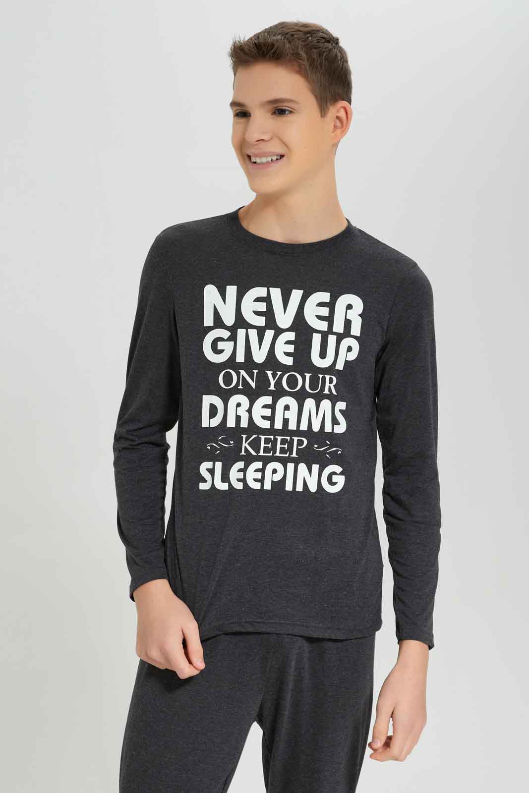 Redtag-Boys-Charcoal-Mel-Never-Giveup-Nightsuit-BSR-Pyjama-Sets,-Category:Pyjama-Sets,-Colour:Charcoal,-Deals:New-In,-Dept:Boys,-Filter:Senior-Boys-(8-to-14-Yrs),-New-In-BSR-APL,-Non-Sale,-S23A,-Section:Boys-(0-to-14Yrs),-VLM-Senior-Boys-9 to 14 Years