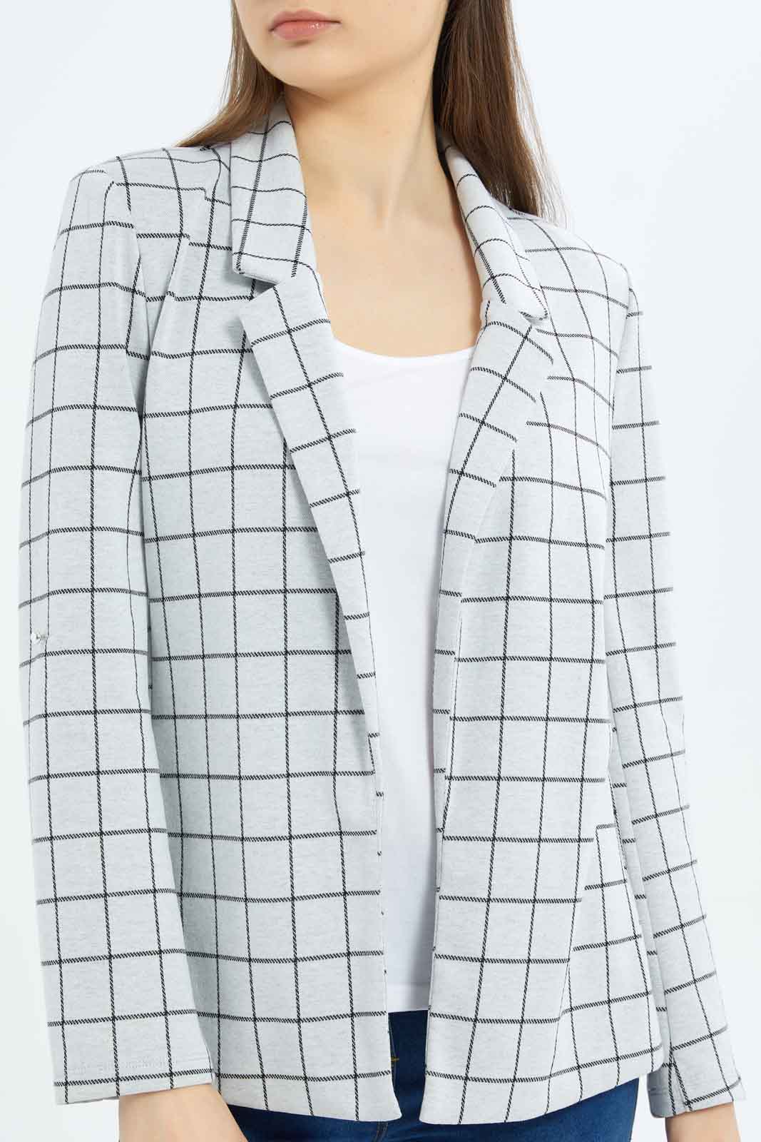 Redtag-Women-White-Checked-Rolled-Up-Sleeve-Jacket-Category:Jackets,-Colour:White,-Deals:New-In,-Dept:Ladieswear,-Filter:Women's-Clothing,-New-In-Women-APL,-Non-Sale,-S23A,-Section:Women,-Women-Jackets-Women's-