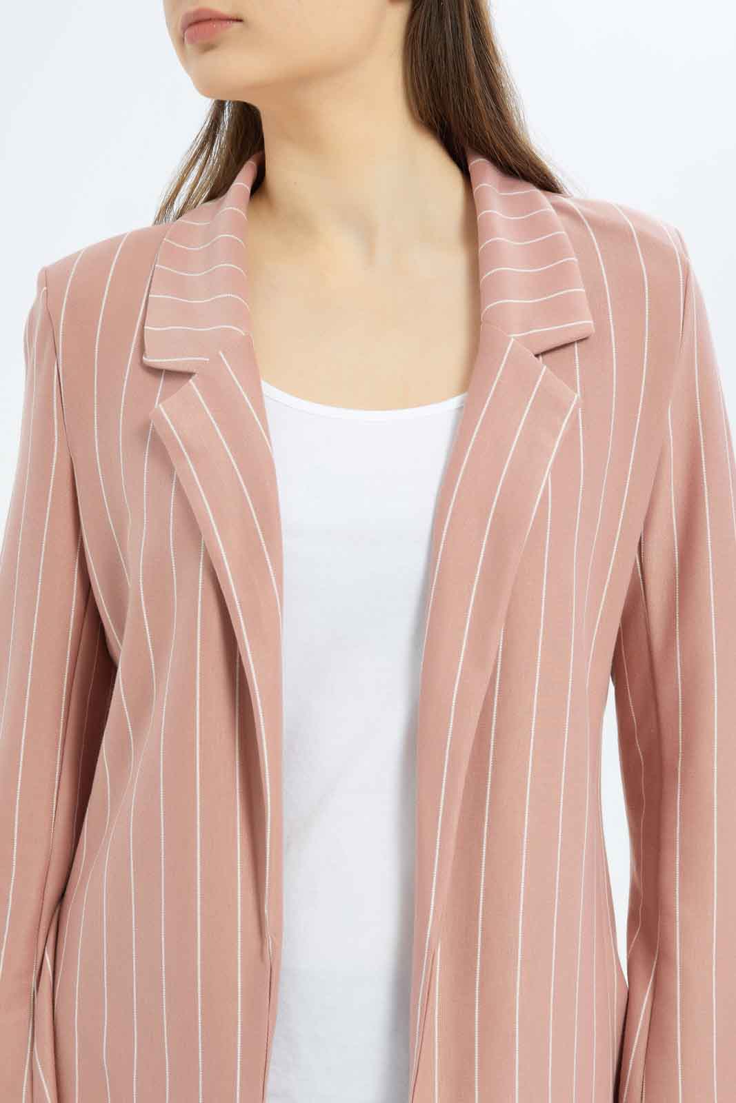 Redtag-Women-Pink-Stripe-Rolled-Up-Sleeve-Jacket-Category:Jackets,-Colour:Apricot,-Deals:New-In,-Dept:Ladieswear,-Filter:Women's-Clothing,-New-In-Women-APL,-Non-Sale,-S23A,-Section:Women,-Women-Jackets-Women's-