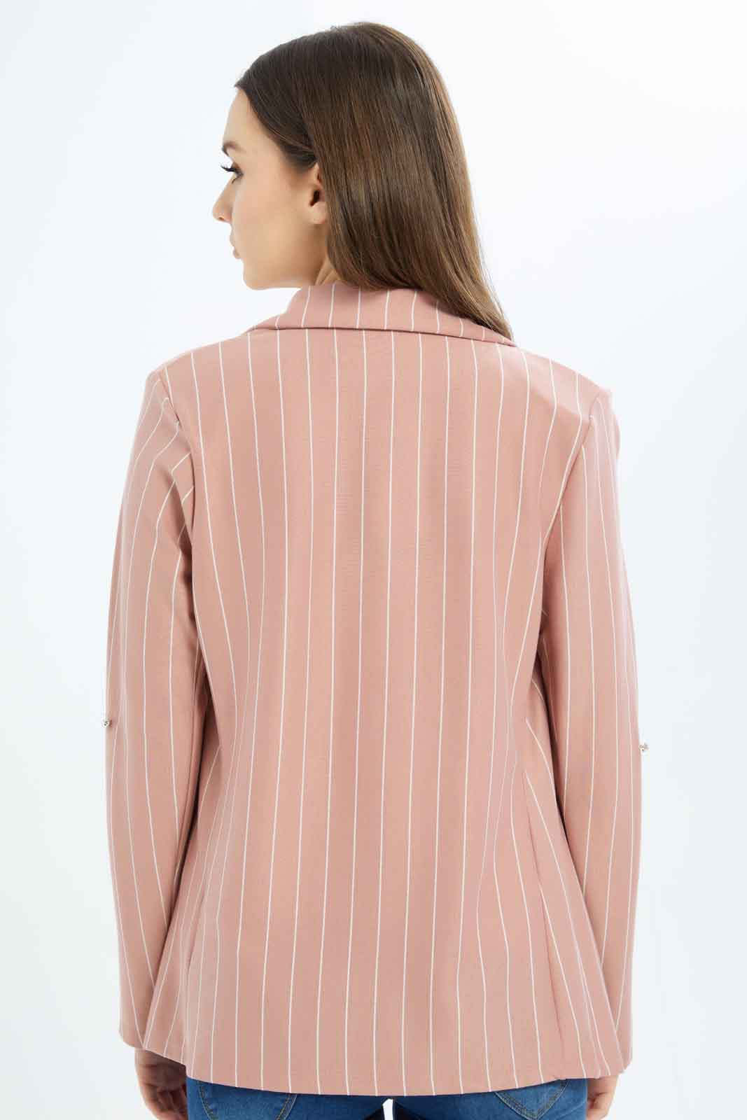 Redtag-Women-Pink-Stripe-Rolled-Up-Sleeve-Jacket-Category:Jackets,-Colour:Apricot,-Deals:New-In,-Dept:Ladieswear,-Filter:Women's-Clothing,-New-In-Women-APL,-Non-Sale,-S23A,-Section:Women,-Women-Jackets-Women's-