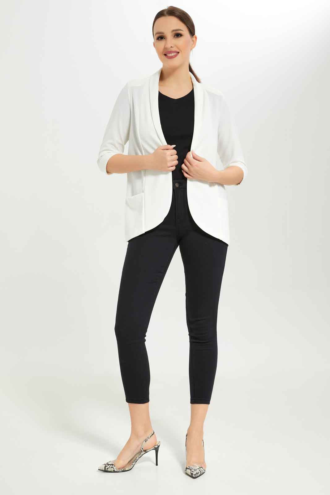Redtag-Women-White-3/4-Sleeve-Jacket-Category:Jackets,-Colour:White,-Deals:New-In,-Dept:Ladieswear,-Filter:Women's-Clothing,-New-In-Women-APL,-Non-Sale,-S23A,-Section:Women,-Women-Jackets-Women's-
