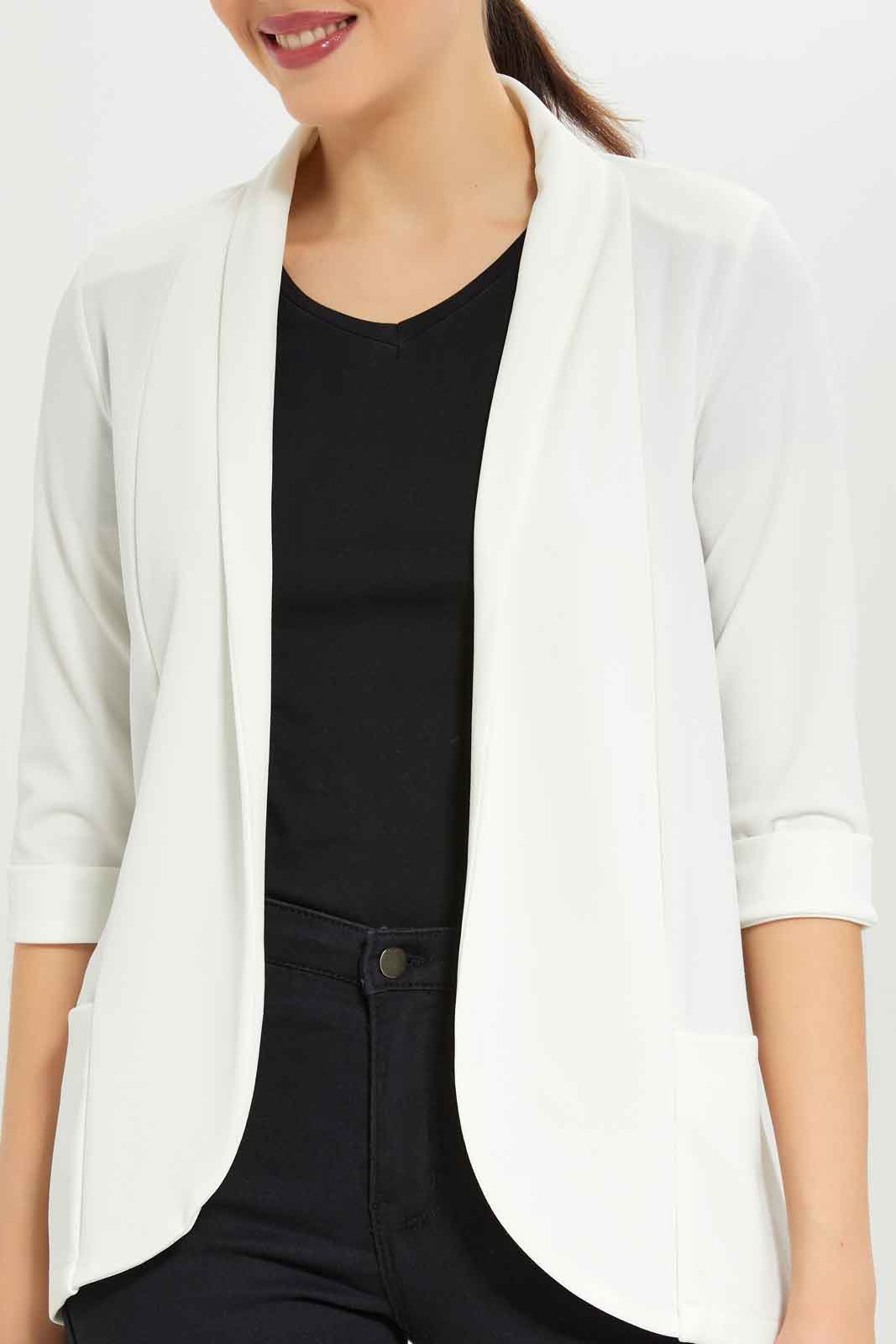 Redtag-Women-White-3/4-Sleeve-Jacket-Category:Jackets,-Colour:White,-Deals:New-In,-Dept:Ladieswear,-Filter:Women's-Clothing,-New-In-Women-APL,-Non-Sale,-S23A,-Section:Women,-Women-Jackets-Women's-