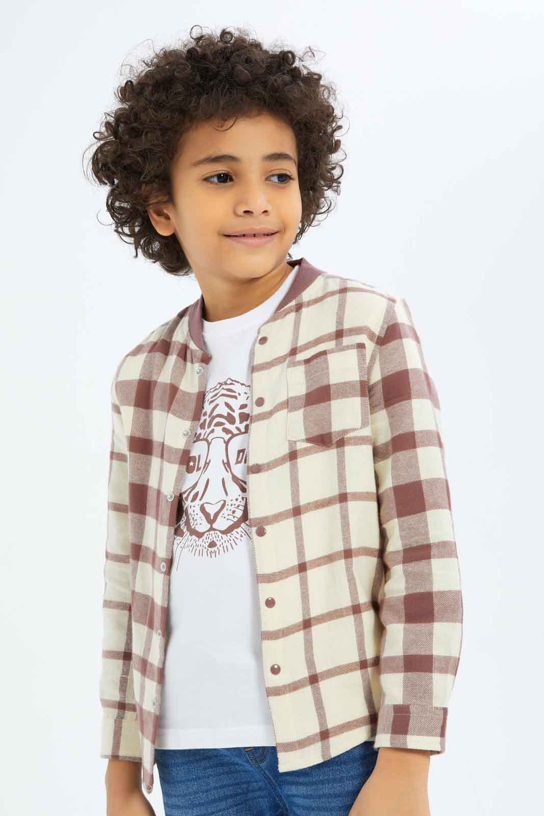 Redtag-Boys-Beige-Flannel-Check-Shirt-And-T-Shirt-Set-BOY-Shirts,-Category:Shirts,-Colour:Beige,-Deals:New-In,-Dept:Boys,-Filter:Boys-(2-to-8-Yrs),-New-In-BOY-APL,-Non-Sale,-S23A,-Section:Boys-(0-to-14Yrs)-Boys-2 to 8 Years